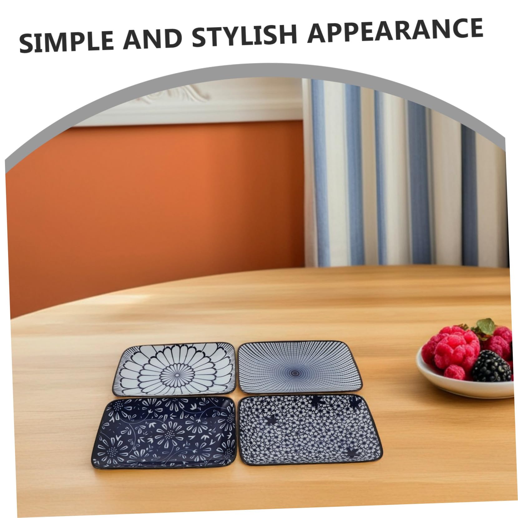 COLLBATH de Style Japonerie Assiettes Rectangulaires en Céramique Ensemble de 4 Design Vintage, Résistance aux Éclats, Gain de Place Cuisine et Repas Formels pour Sushi et Dessert