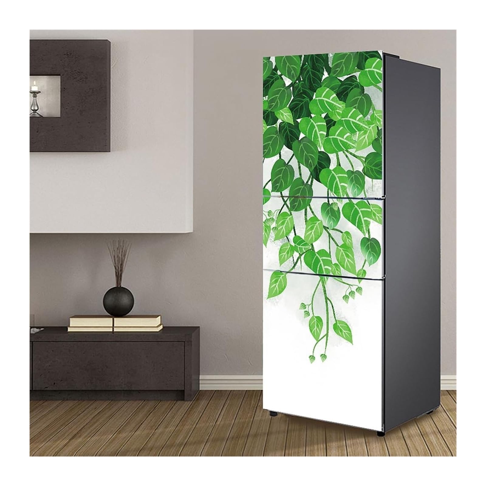 GDHKDDFL Minimalist, luxury-inspired fridge decals, Fridge Sticker Full Covering Door Covers Skins Wall Stickers for Kitchen Decal, Green Leaves Spring(M: 60x180 cm)
