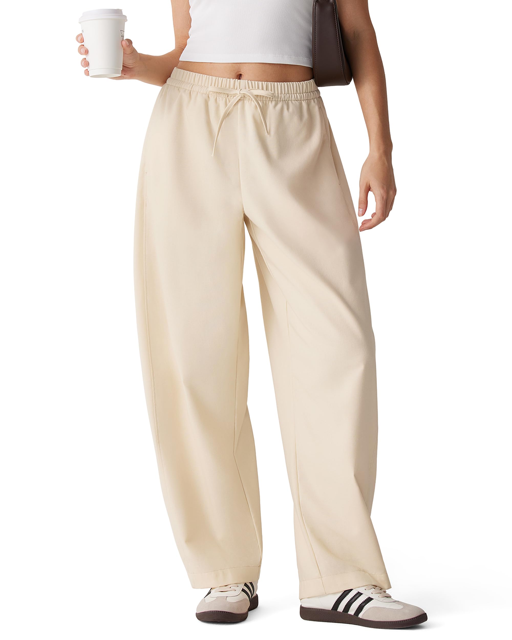 MOOSLOVER Women Linen Lightweight Barrel Pants Drawstring Comfort Casual Lounge Pants Baggy Loose Ankle Pants with Pocket