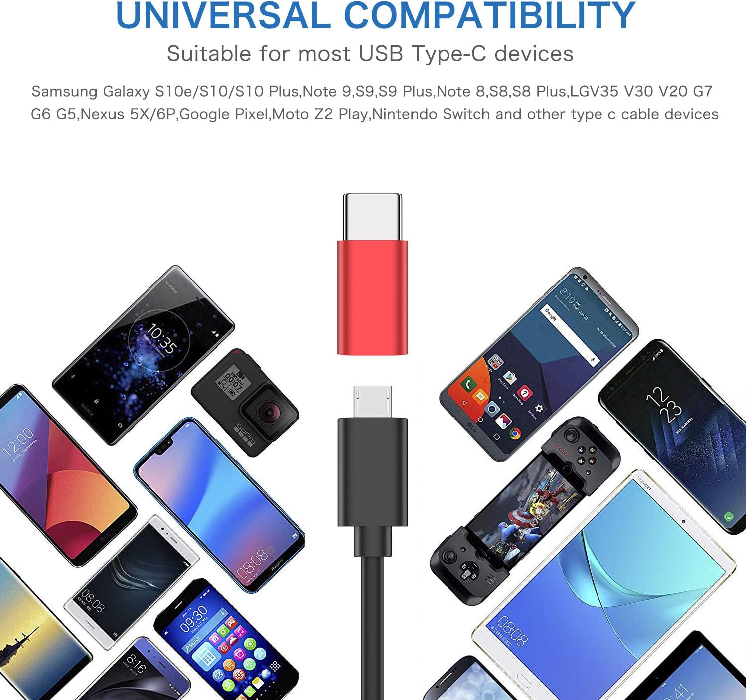 Micro USB to USB C Adapter,8-Pack Aluminum USB Type C Adapter Convert Connector Compatible with Samsung Galaxy S10e S9 S8 Plus Note 9 8, LG V35 V30 V20 G7 G6 G5,Pixel 2 XL,Moto Z2 Z3(Red)