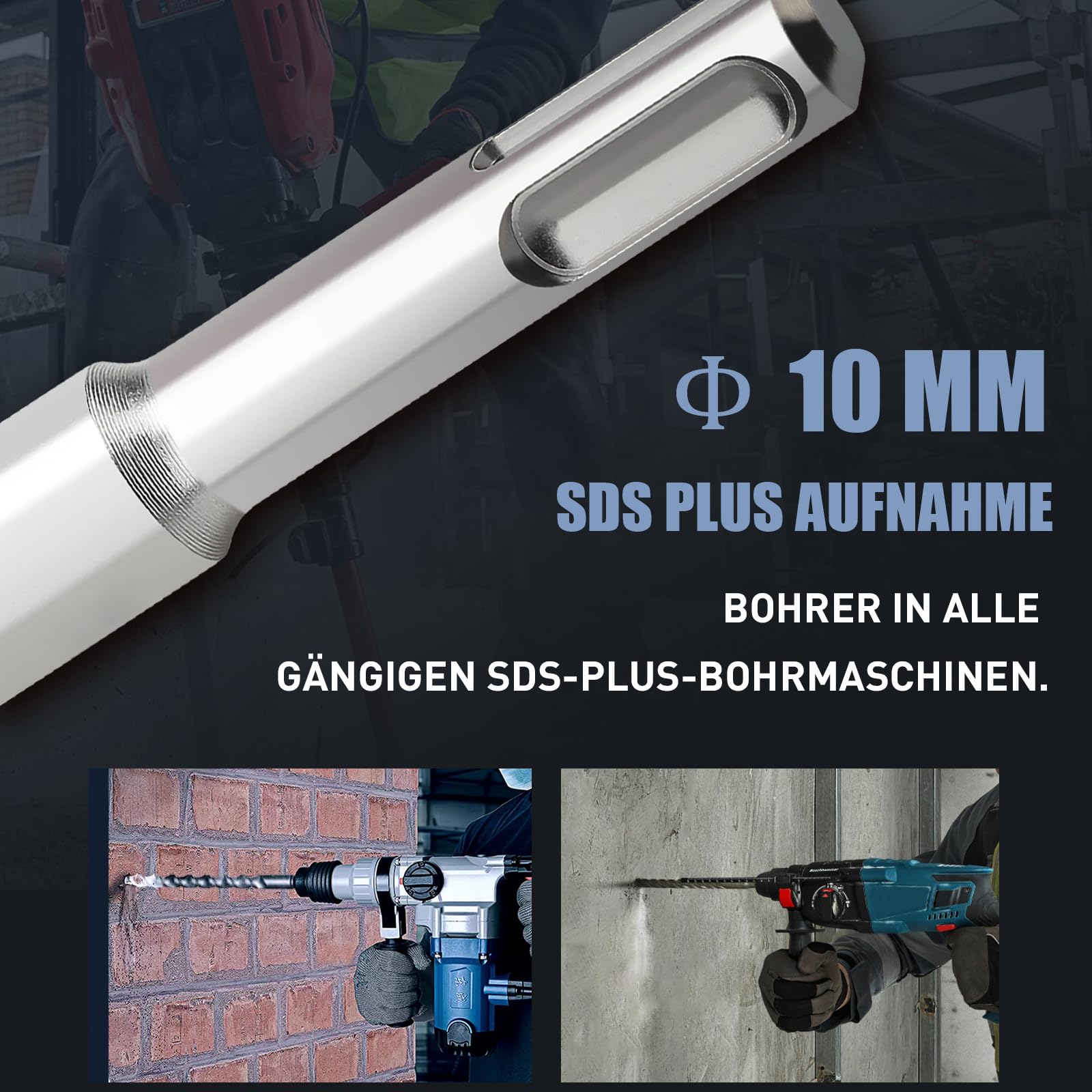 SDS Plus Punta per trapano per calcestruzzo, 10 x 310 mm, con 4 punte in metallo duro e doppia vite, per calcestruzzo, pietra, pietra naturale