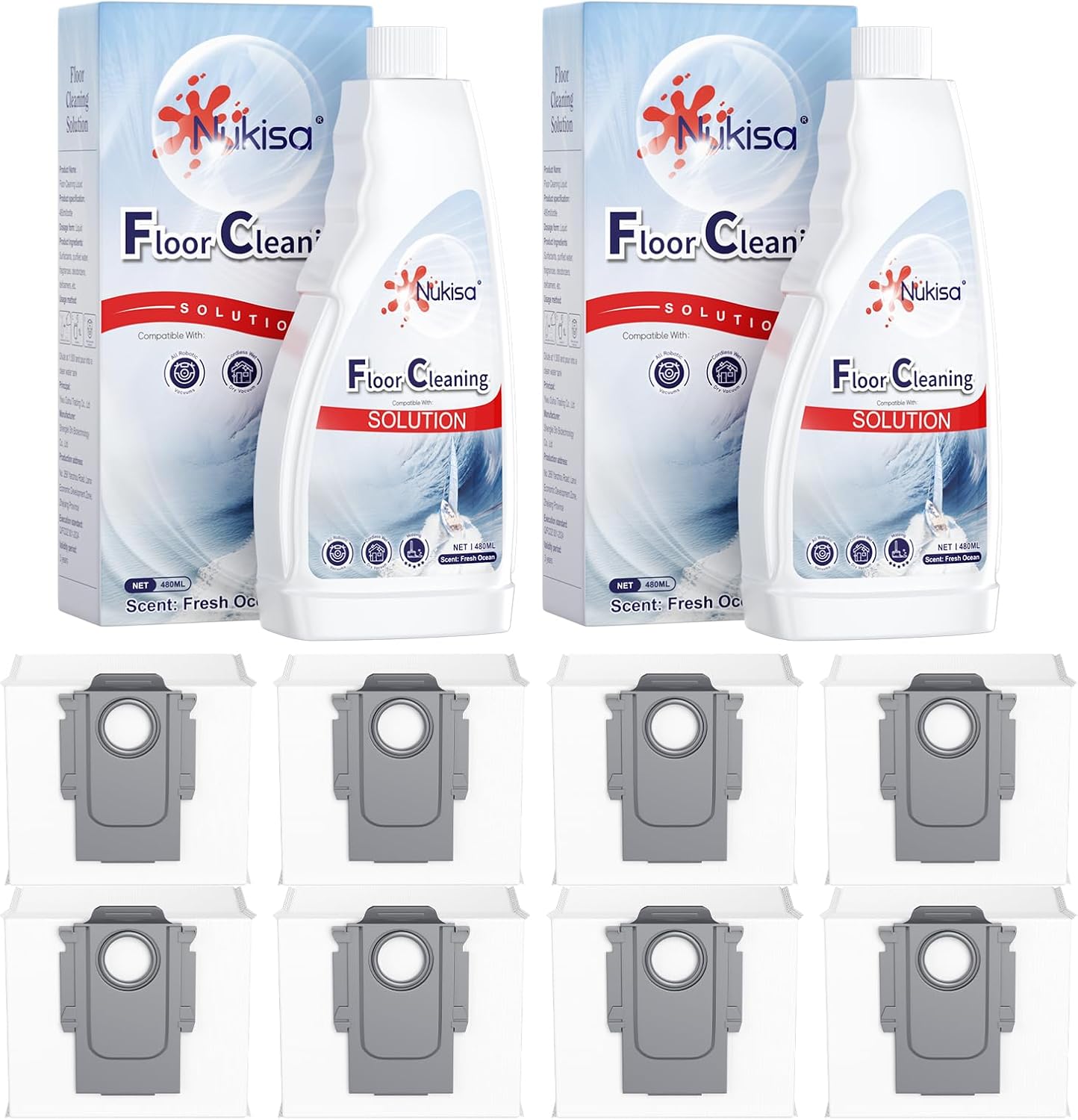 8 Pack Dust Bags and Fresh Ocean Scent Floor Cleaning Solution
