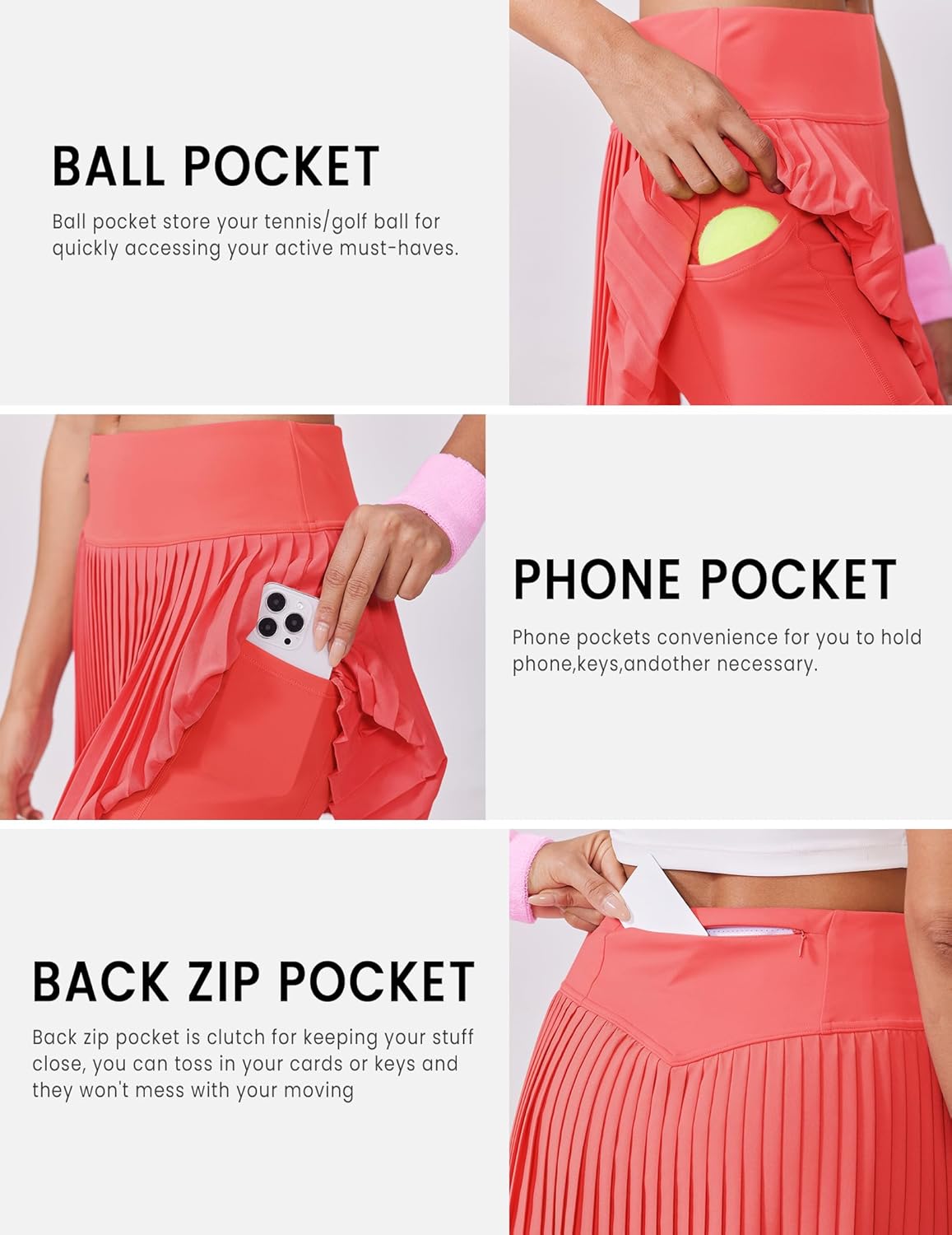 PINSPARK Pleated Tennis Skirt for Women High Waisted Athletic Skirts with Shorts Pockets Golf Workout Pickleball Skort Skirts - Image 3