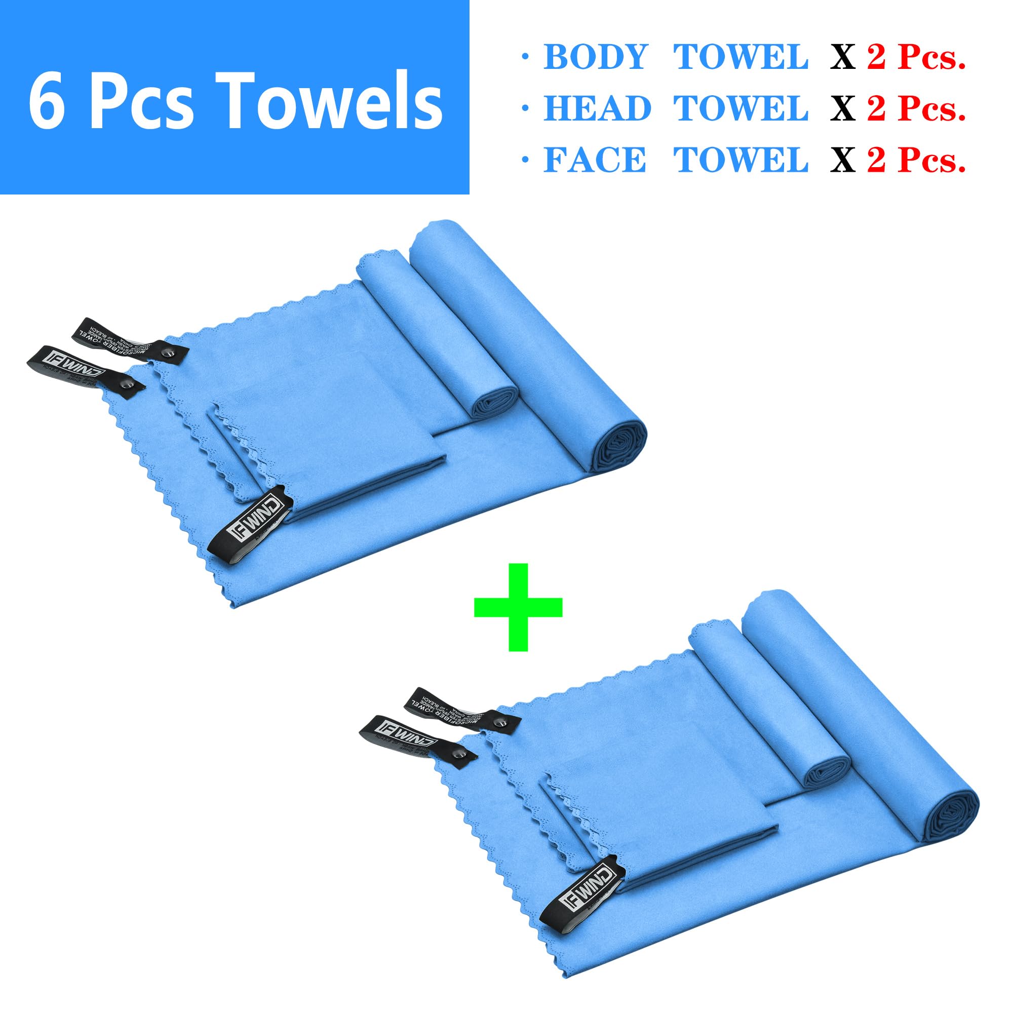2 set (3 dimensioni in 1 set) asciugamani da campeggio ad asciugatura rapida, 6 asciugamani da viaggio in microfibra (blu navy)