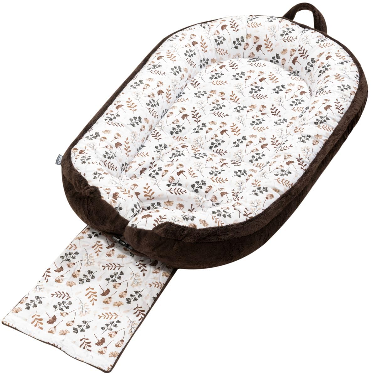 Bellochi Choco Arcadia Nid pour nouveau-né | Chaise longue | 100% coton | 90 x 60 x 12 cm – avec bords de protection | 0-9 mois | Choco Arcadia