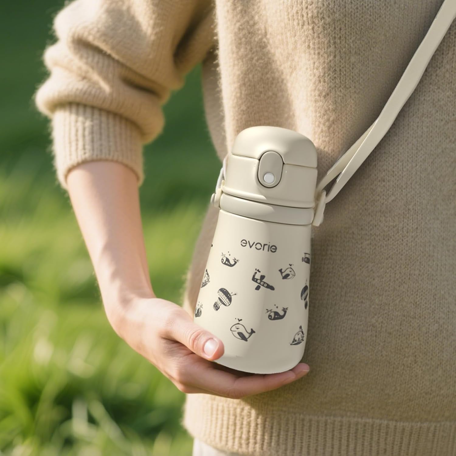 Evorie Leak Proof Vacuum Insulated Water Bottle, 316L Stainless Steel Sippy Cup for Toddlers, 11 oz Straw Cup with Handle & Adjustable Strap, Keeps Drinks Warm or Cold (1Pack, Giraffe) - Image 8