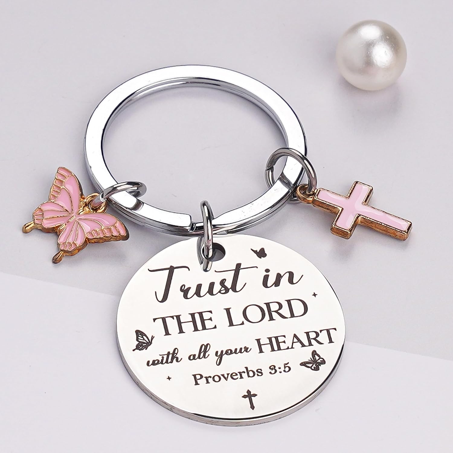 Christian Keychain Gifts for Women - Bible Verse Cross Keychain with Butterfly Charm, Religious Birthday Gift