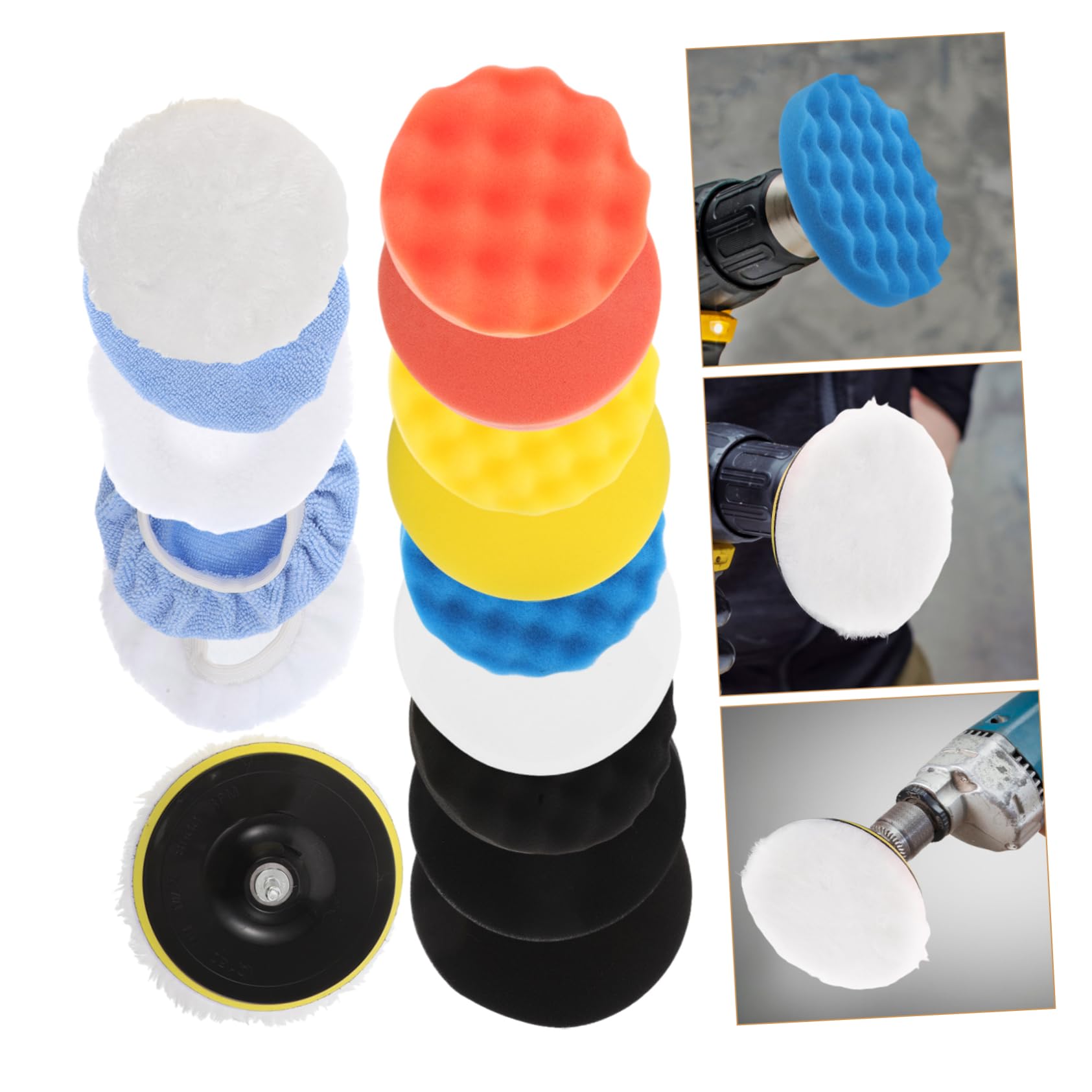 Kit 16 Pezzi Oxido De Cerio con Spugne Lucidanti per Auto e Mobili, Accessori per Lucidatrice con Attacco per Trapano in Abs e Acciaio Inox per Cera