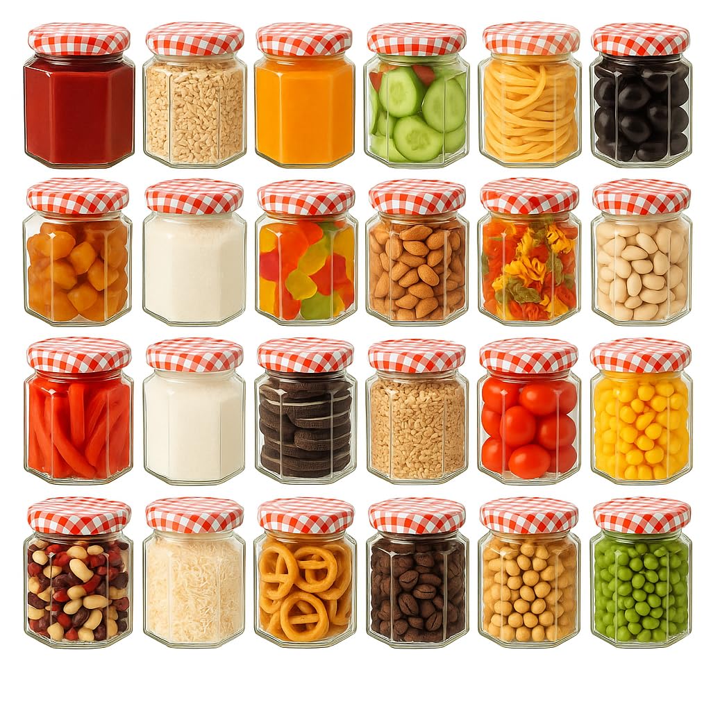 Trendi Glass Jam Jars | Set of 24 | Wide Mouth 280ml Glass Preserve Pots | Screw Top Lids | Airtight Pickle Jars | Ideal for Pickles, Chutney, Marmlade Fruits, Oats & Jams (24)