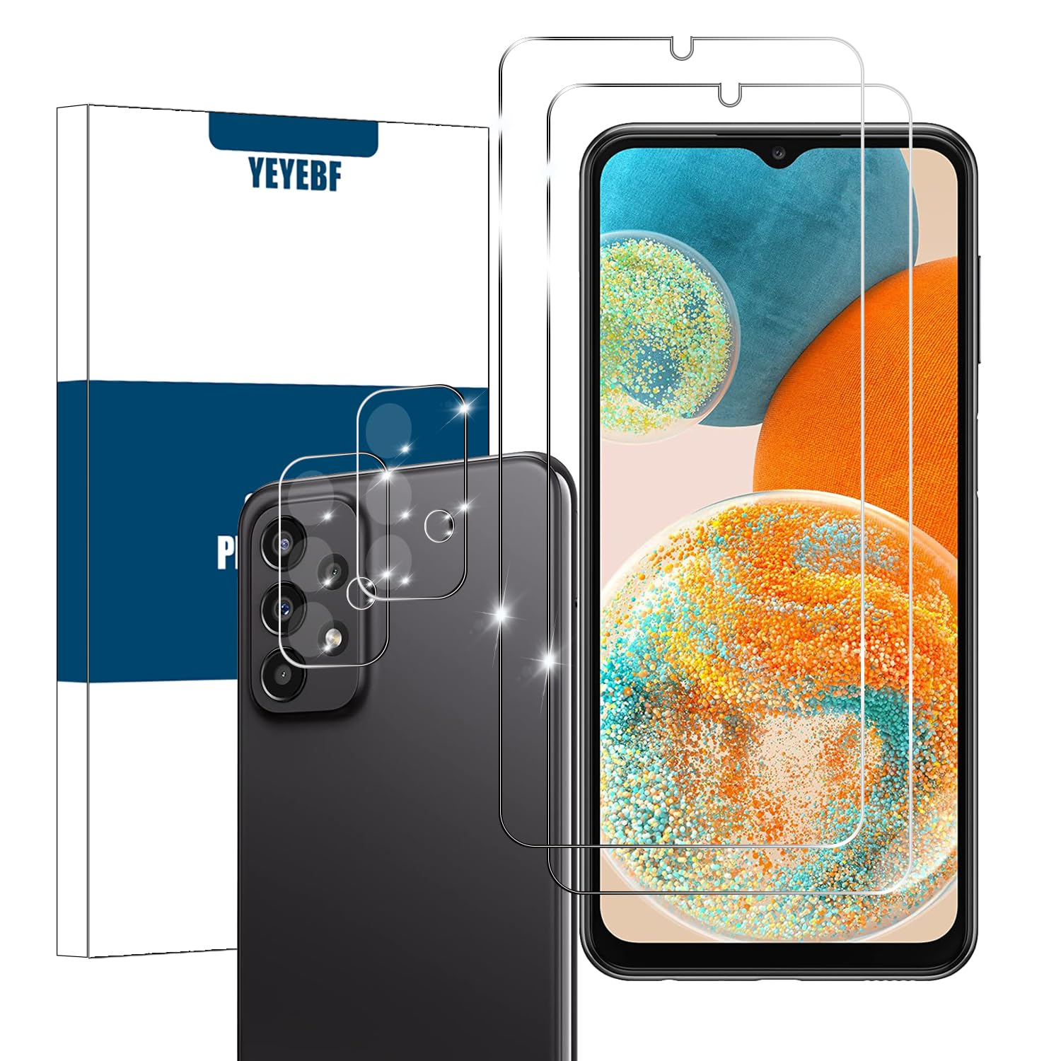 YEYEBF Galaxy A23 HD Clear Tempered Glass Screen Protector+Camera Lens Protectors, [2+2 Pack] [Anti-Scratch][Case-Friendly] Screen Protector Glass For