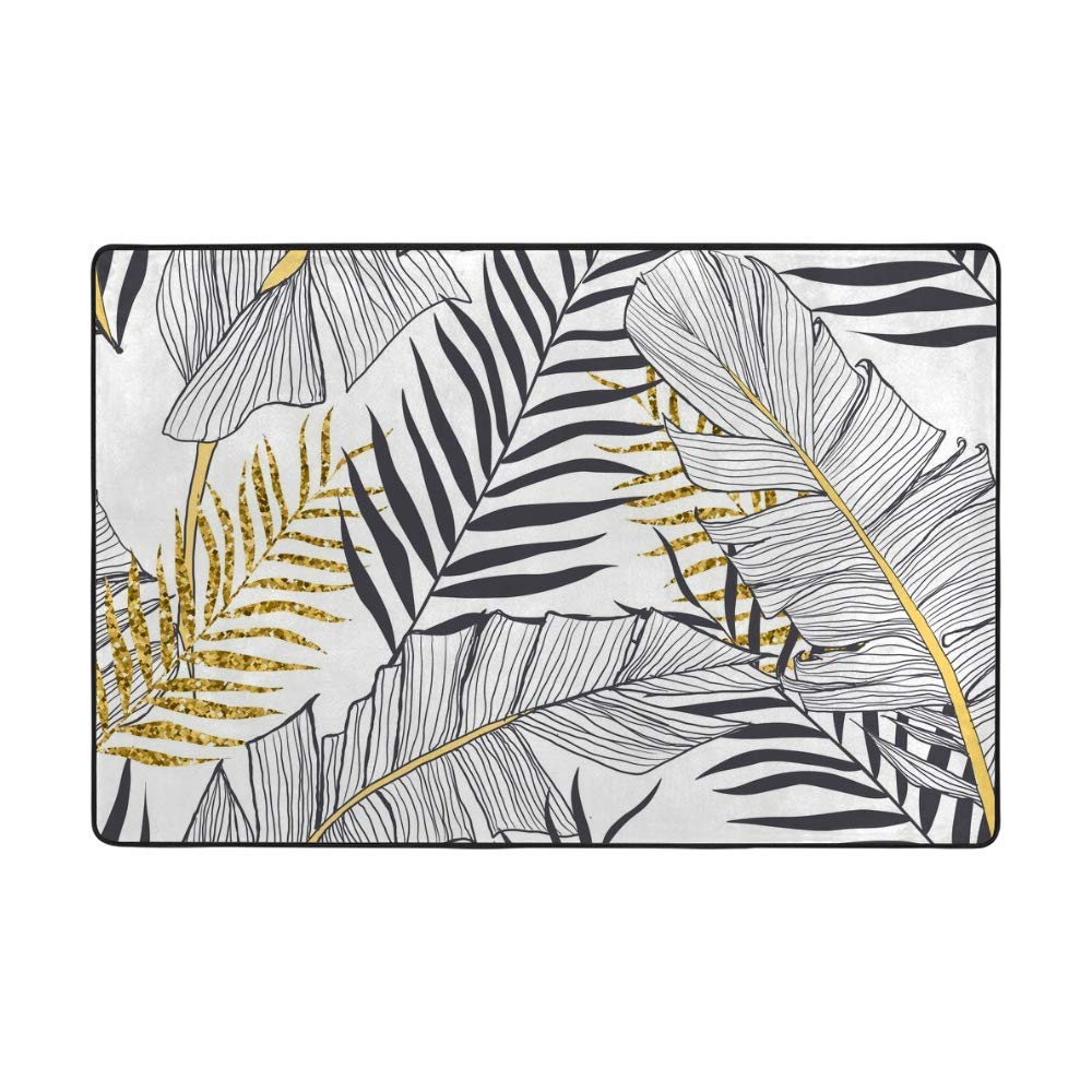 Grand tapis de sol pour chambre au motif palmier doré
