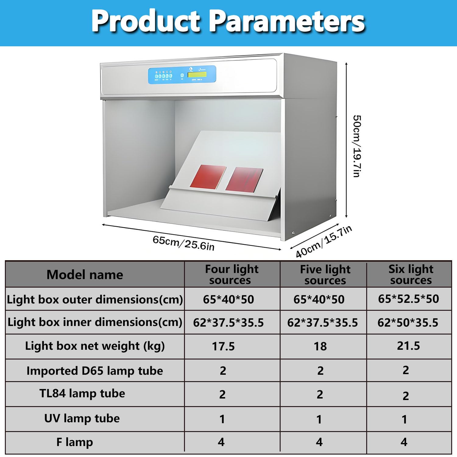 Farbbeurteilungs-Leuchtschrank, Labor-Farbabgleich-Leuchtkasten mit 4/5/6 Lichtquellen, LED-Display für Keramik, Schuhe, Leder, Beschläge 5lightsources