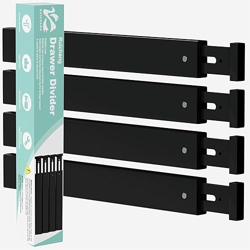 Miniatura 1 de Ruichang Divisor de bambú para cajones de cocina, paquete de 4, organizador de cajones de utensilios ajustable de 17-22 pulgadas para tocador, baño,