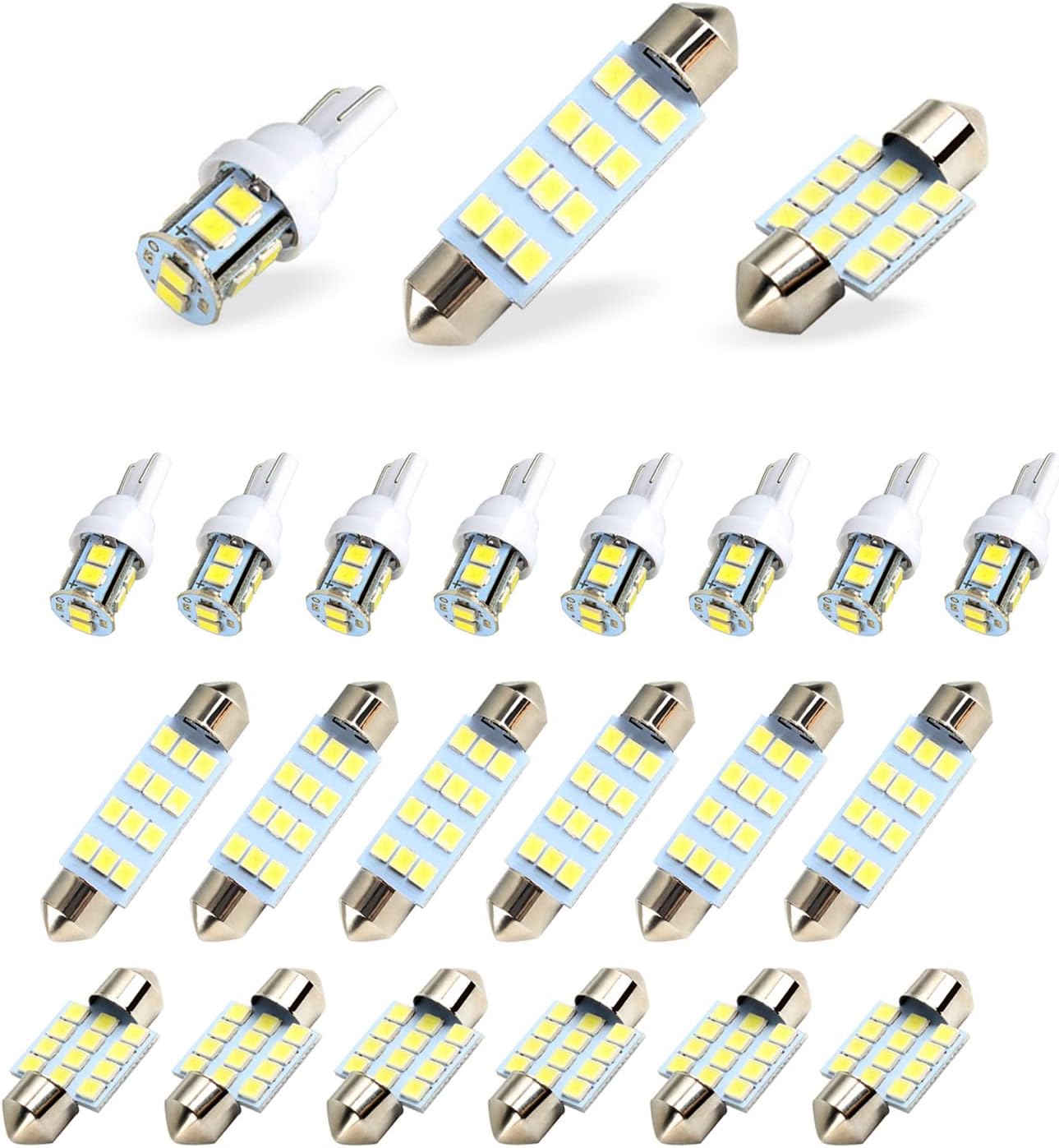 20 PCS LED Car Bulb Kit Set, White 6000K License Plate Light, T10 31 mm 42 mm LED Festoon Bulb, Suitable for Car Interior Lights, Indoor Map Dome Lights, Trunk LED Lights Replacement (White)
