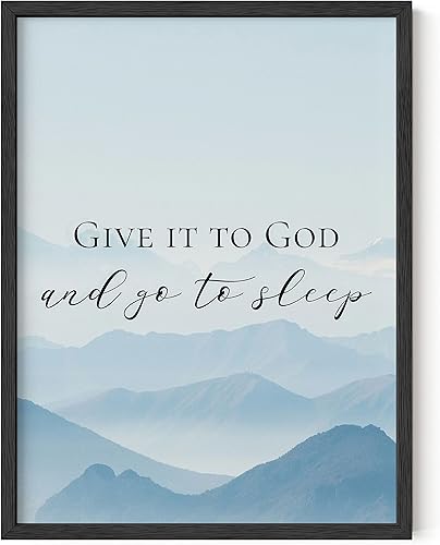 HAUS AND HUES Impresión artística de pared con citas cristianas, letrero de "Give It to God and Go to Sleep", obra de arte de las Escrituras, póster
