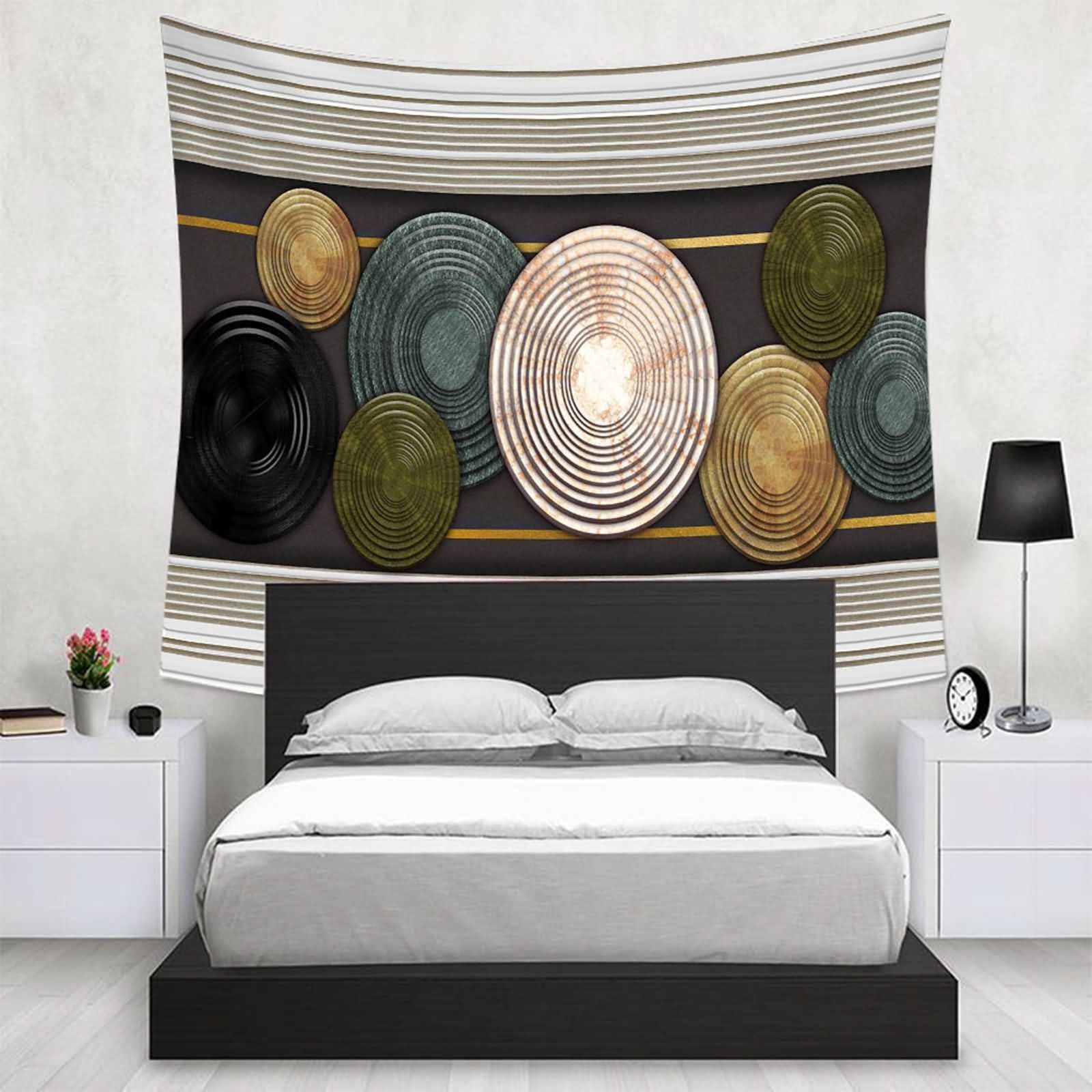 Homxi Wandteppiche Wandbehang 260 x 240 CM,Wandtuch Psychedelic Polyester Rund und Gestreifte Muster Schwarz Grün Braun Wandteppich Psychedelic