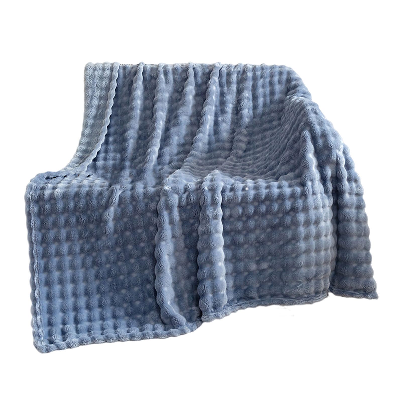 Couverture fausse fourrure blanche et bleue plaid flanelle doux 100x150