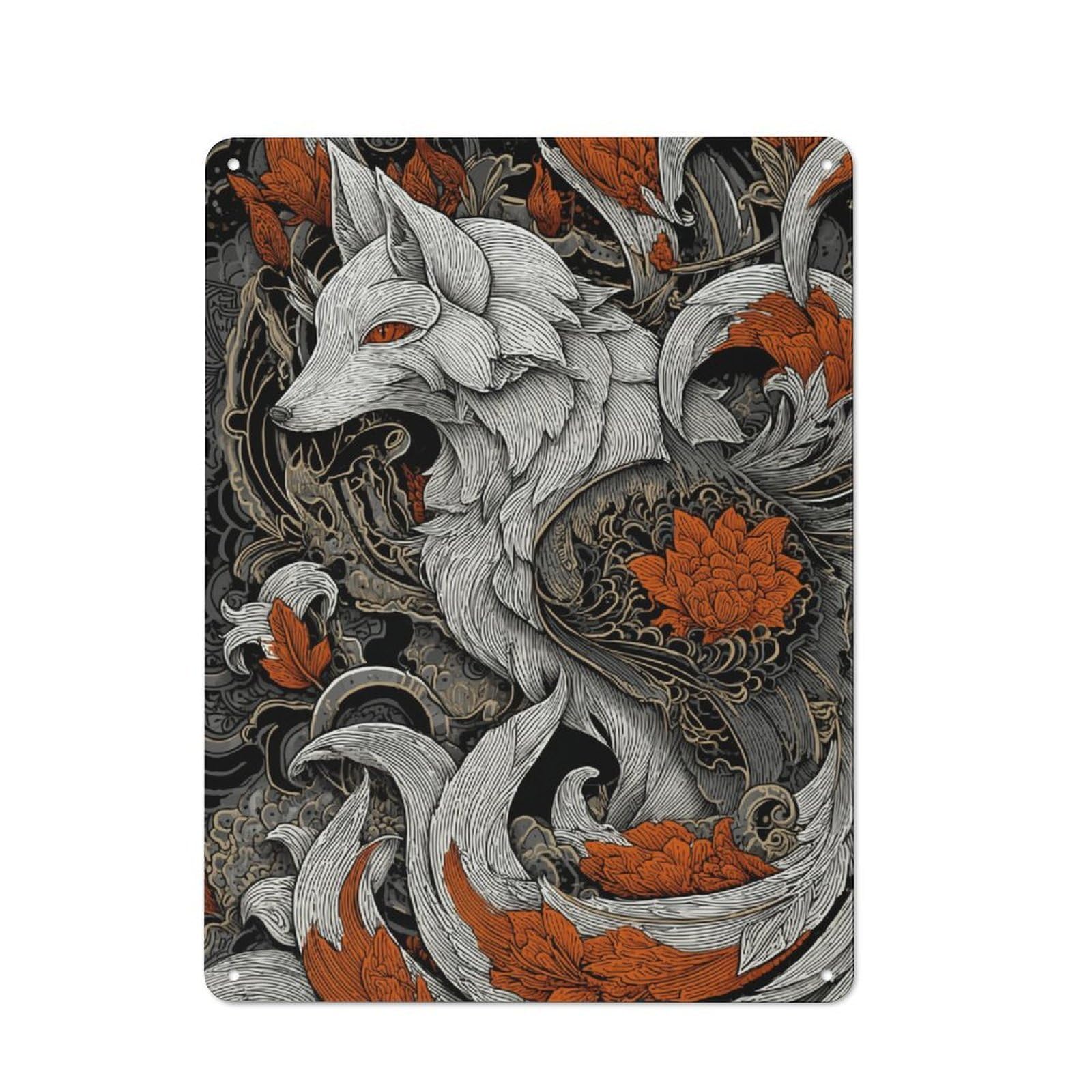 Junmoney Fox & Lotus Artistry Retro Metal Wall Sign 40X30cm With For Pub Or Café, A Housewarming Gift For Hospitality Wall Decor Collectors