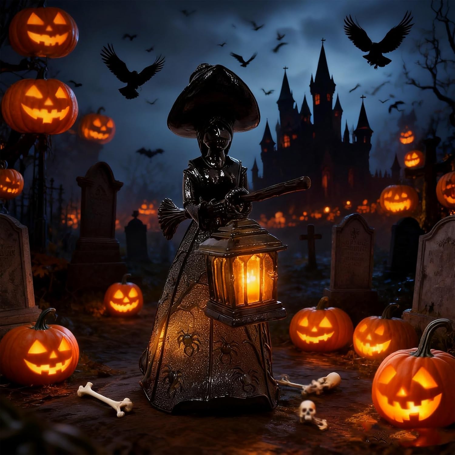 Halloween Witch Lamp, Gothic Spooky Witch Decor with Holding Lantern, Witchy Lamp with Witch Hat Design, Standing Night Light for Home, Porch, Tabletop, Party Decor, for Halloween and Gift(1pc)