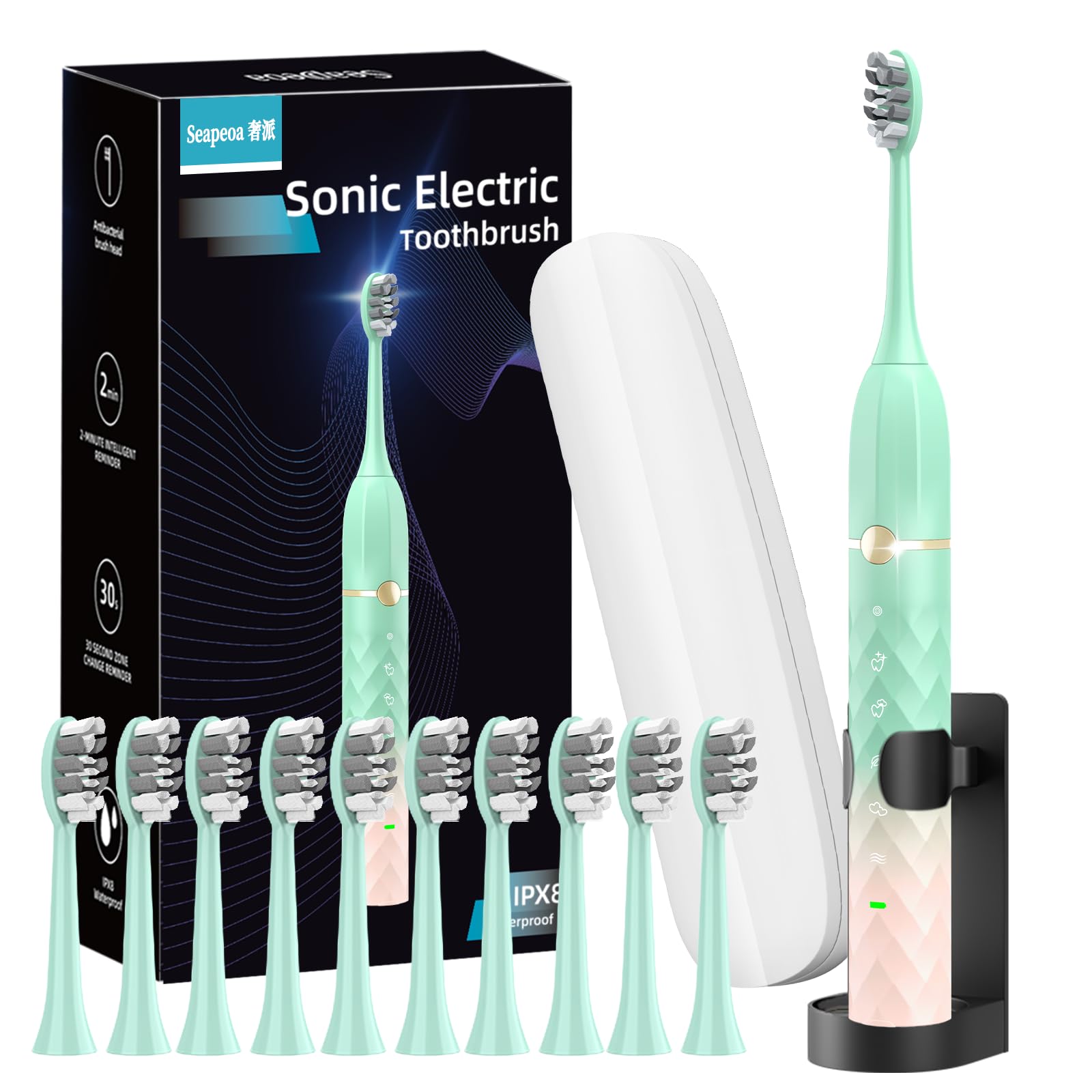 Electric Toothbrush Set, Equipped with 10 Brush Heads and Travel case, IPX8 Waterproof, 2-Minute Timer, 42000 high-Frequency Vibrations, 5 Modes, The First Choice for Gift Giving-image-42