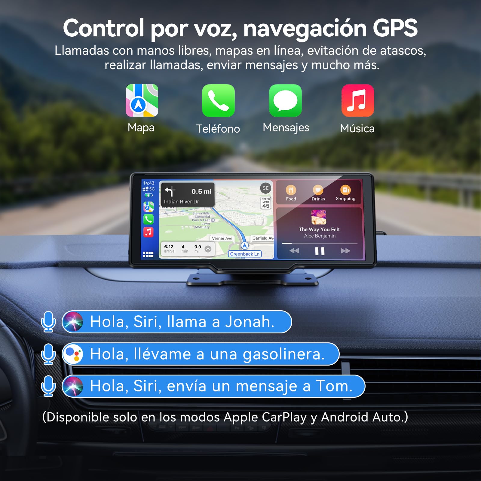 Pantalla Carplay Coche para A-pple & Android Auto, 10,26" Carplay Coche con Pantalla táctil, Cámara Trasera 1080p, OTA-Updates, Bluetooth, GPS, Super Link, FM, AUX, Siri de Voz
