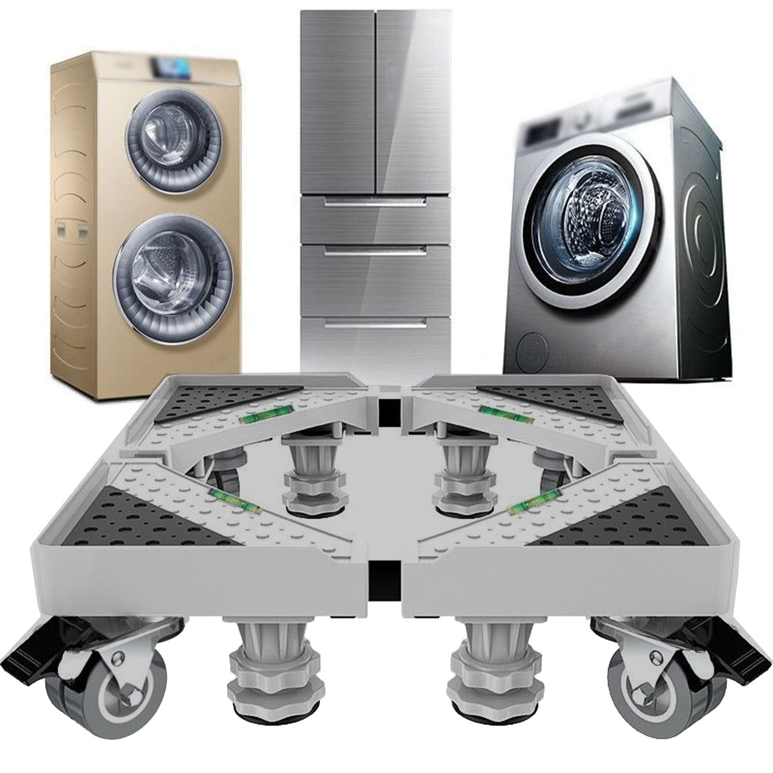 Soporte de Base Ajustable Multifuncional Lavadora con Ruedas,Alfombrilla Antivibración,Patas Antivibracion para Lavadora Secadora Refrigerador,Carga 350kg