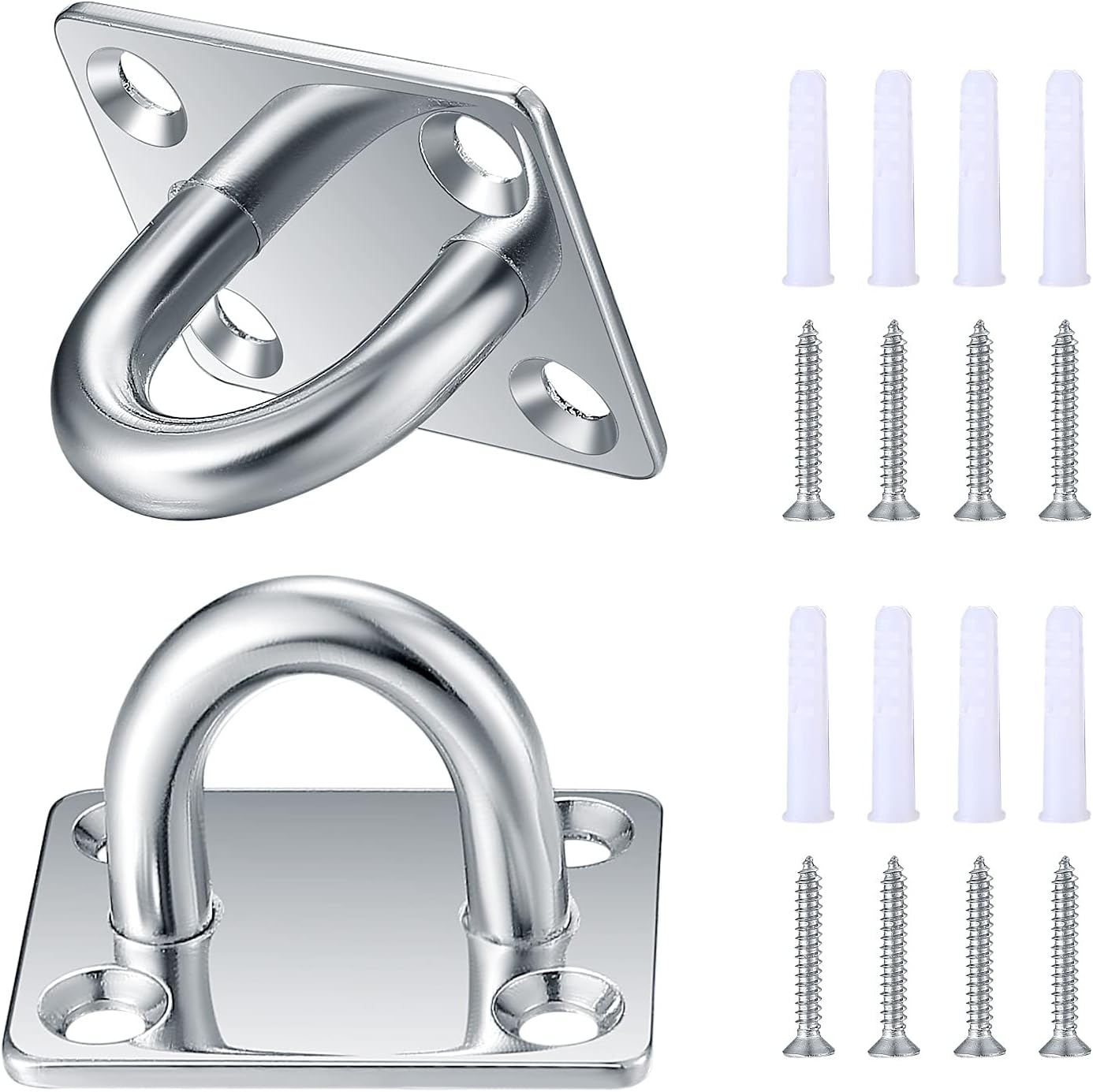 2 Pcs M8 Square Pad Eye Plate, Stainless Steel Ceiling Hooks, Metal Suspension U Hooks, Marine Hardware Staple Hook Ring Loop with Screws for Wall Ceiling Hanging