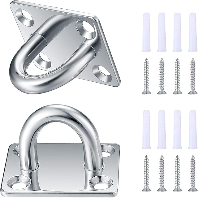 Zhujiehigh 2 Pcs M8 Square Pad Eye Plate, Stainless Steel Ceiling Hooks, Metal Suspension U Hooks, Marine Hardware Staple Hook Ring Loop with Screws for Wall Ceiling Hanging