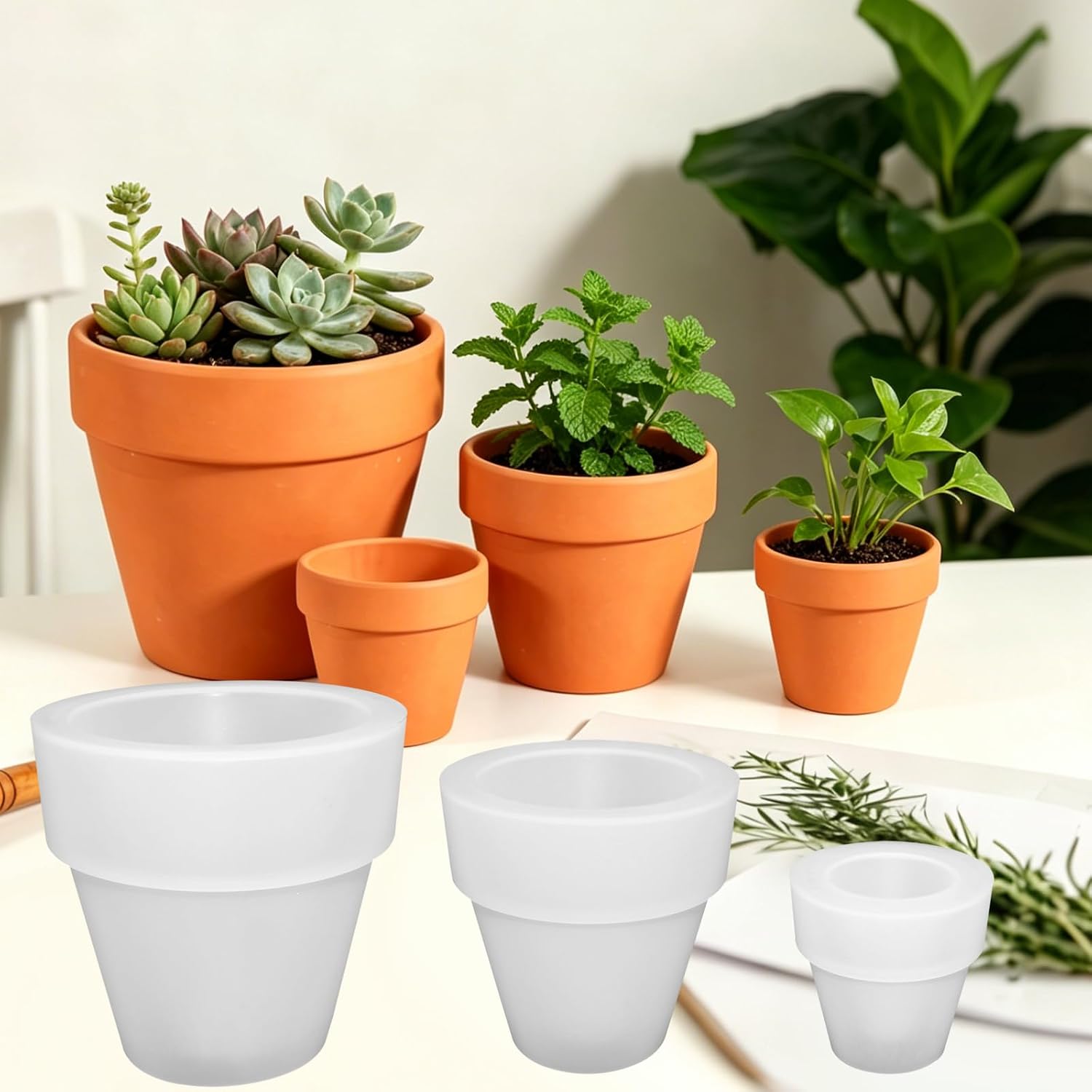 Flower Pot Silicone Molds, Terracotta Pot Resin Mold for Epoxy Resin, Succulent Planter Pen Holder Epoxy Casting Mold, DIY Craft Plaster Cement Flower Vase Molds for Home Decor(S M L)