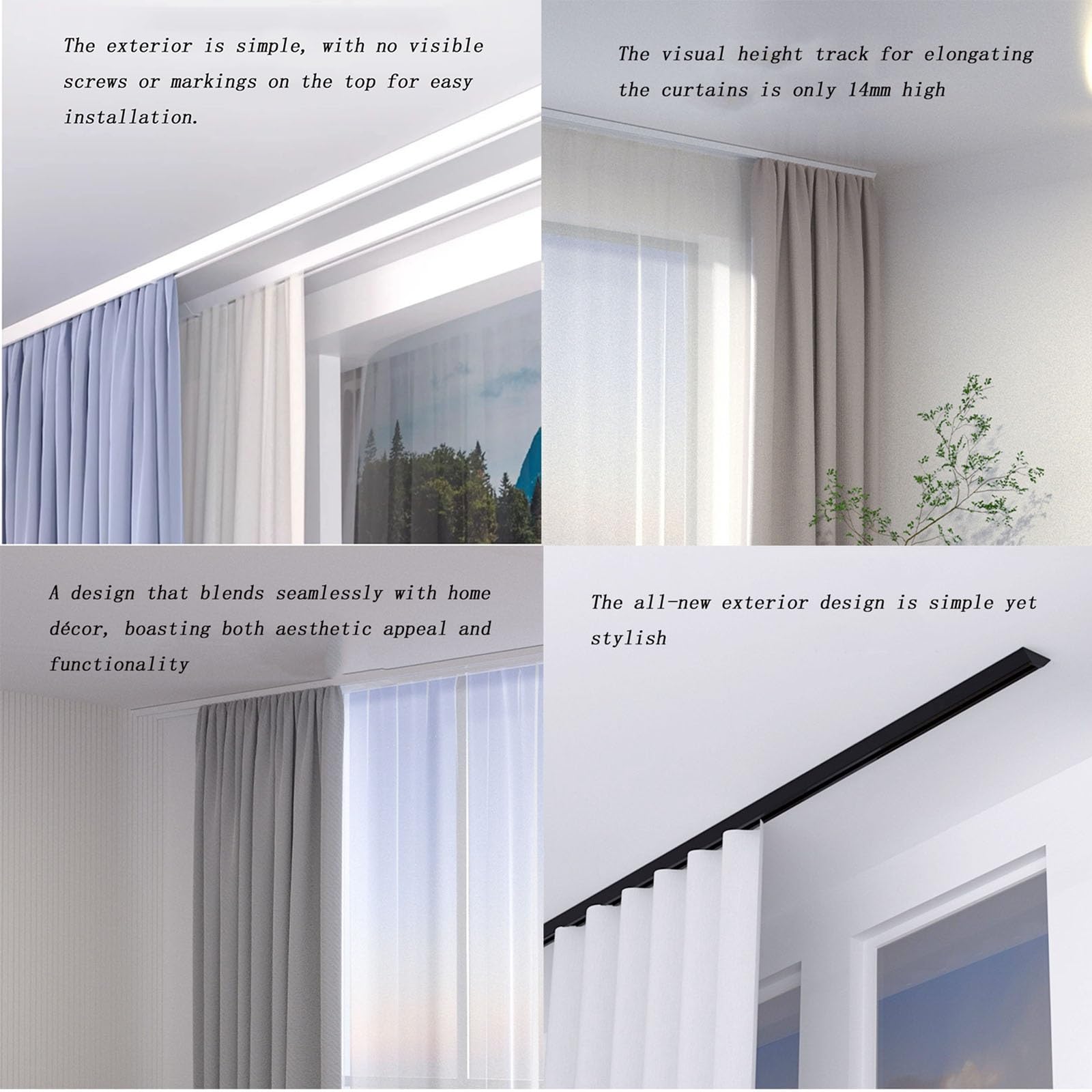 Tringles à rideaux silencieuses, rails invisibles ultra-fins montés sur le dessus, fonctionnement fluide et silencieux, adaptés aux baies vitrées et aux balcons(White,220cm)