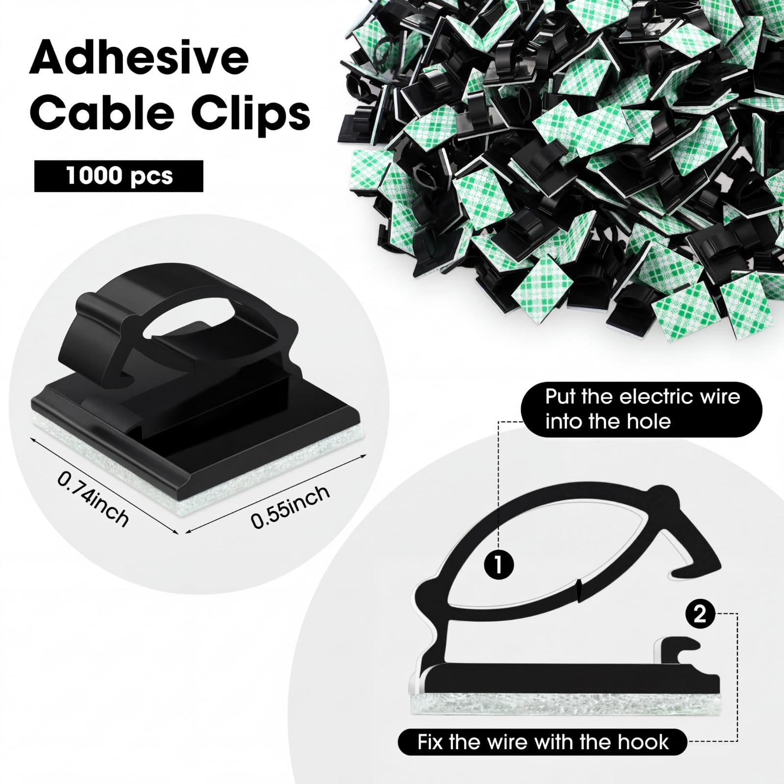 Cable Wire Clips - 1000 Pack Adhesive Clips -2
