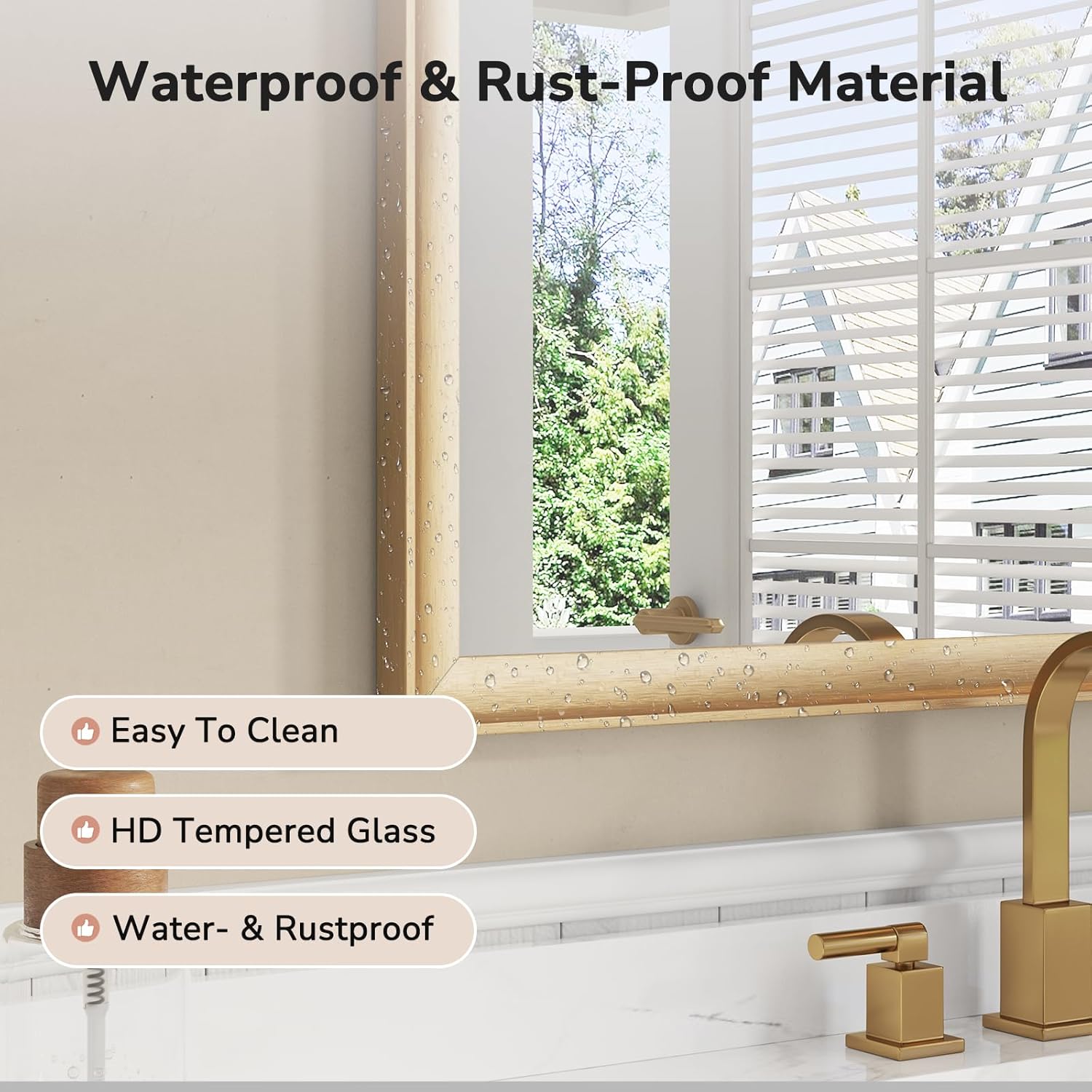 USHOWER Brushed Gold Bathroom Mirrors for Over Sink 22x30 Inch, Metal Framed Rectangle Vanity Mirror for Wall, Bedroom, Living Room, Entryway, Anti-Rust, HD Tempered Glass, Horizontal/Vertical