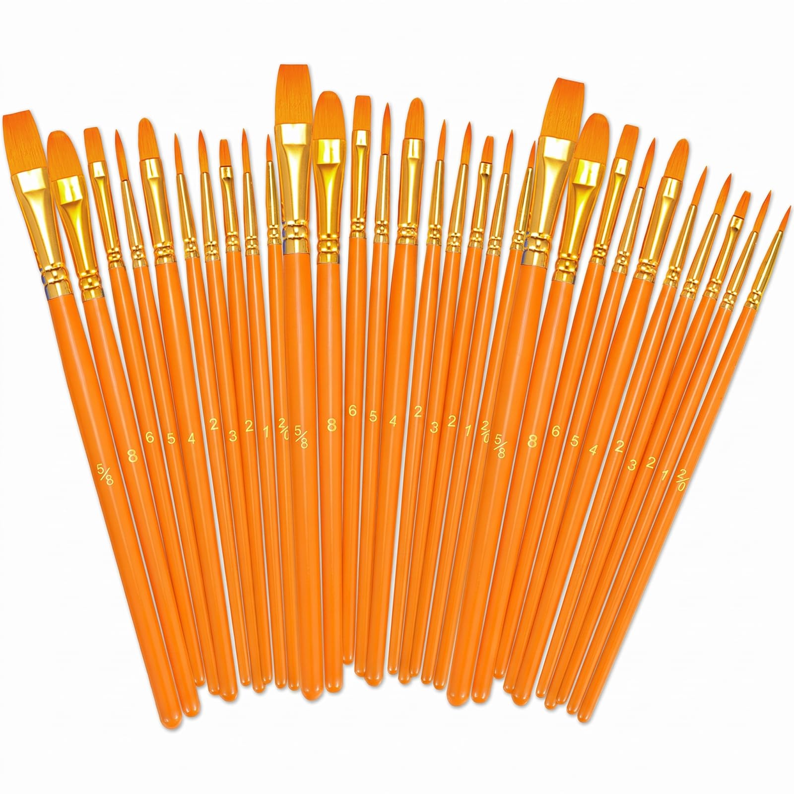 BOSOBO Assorted Nylon Acrylic Artist Paint Brushes Set,Orange,30 Pcs