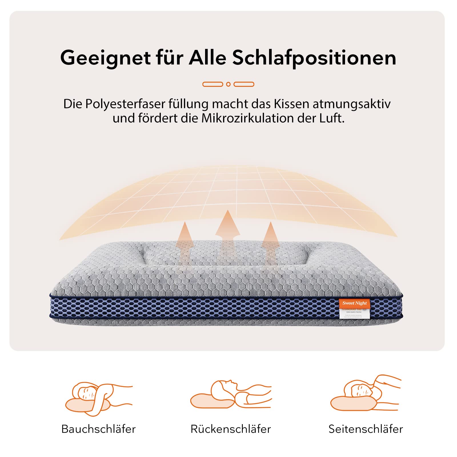 Sweetnight Kopfkissen 40x75 2er Set Polyester Füllung Atmungsaktiv Schlafkissen