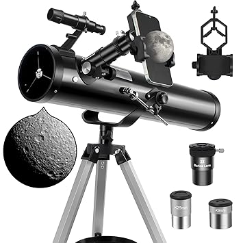 i iwoco Telescope, 76mm Aperture 700mm Focal Length Astronomy Reflector Telescopes for Beginners Adults Kids with K Eyepieces, 3X Barlow, Adjustable Tripod, Smartphone Adapter