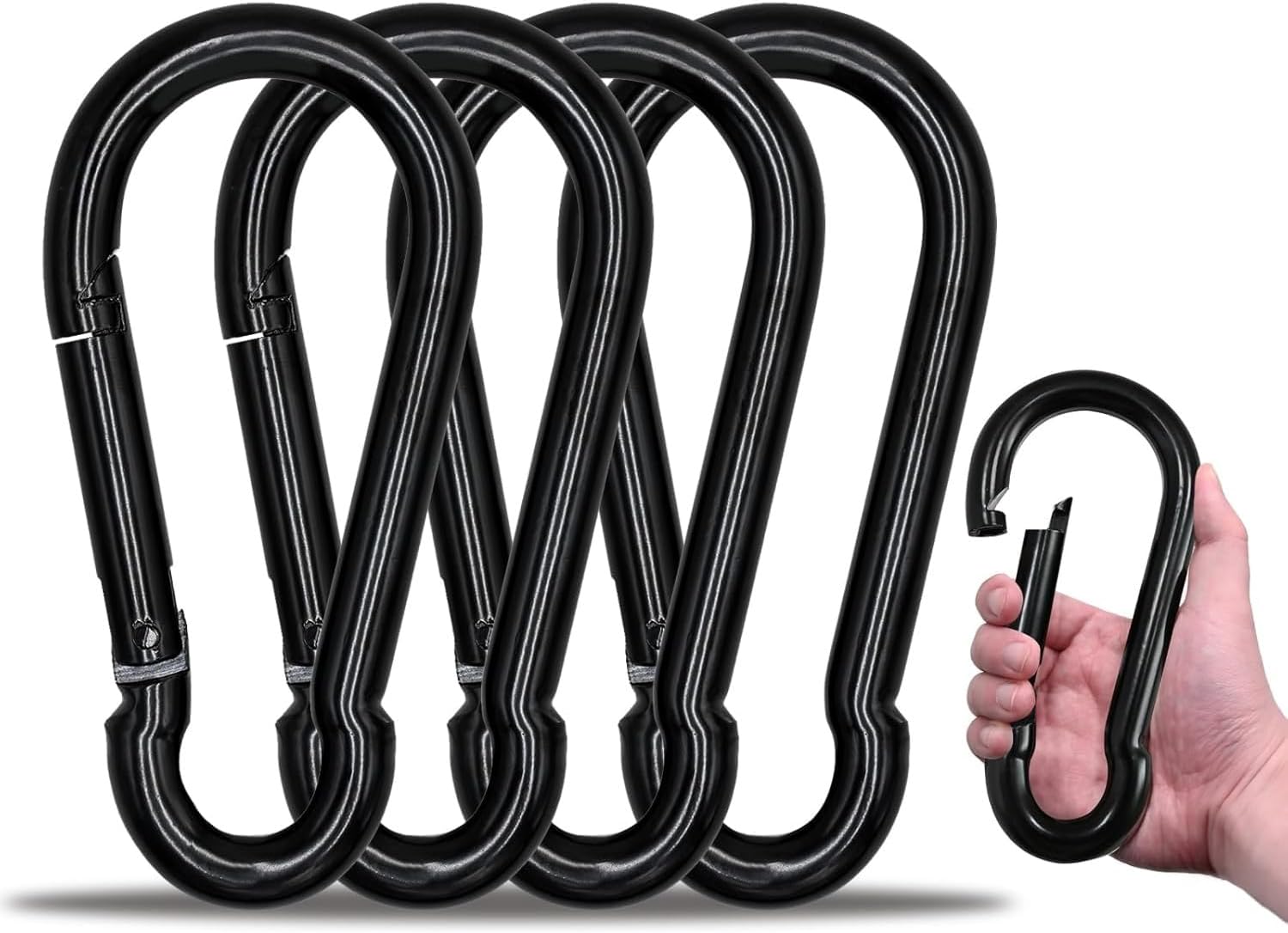 7 Inch Heavy Duty Spring Snap Hook Carabiner Clips, 4 Pack Black Carbon Steel Large Carabiners for Outdoor Camping Hammock Swing Hiking Fishing Travel