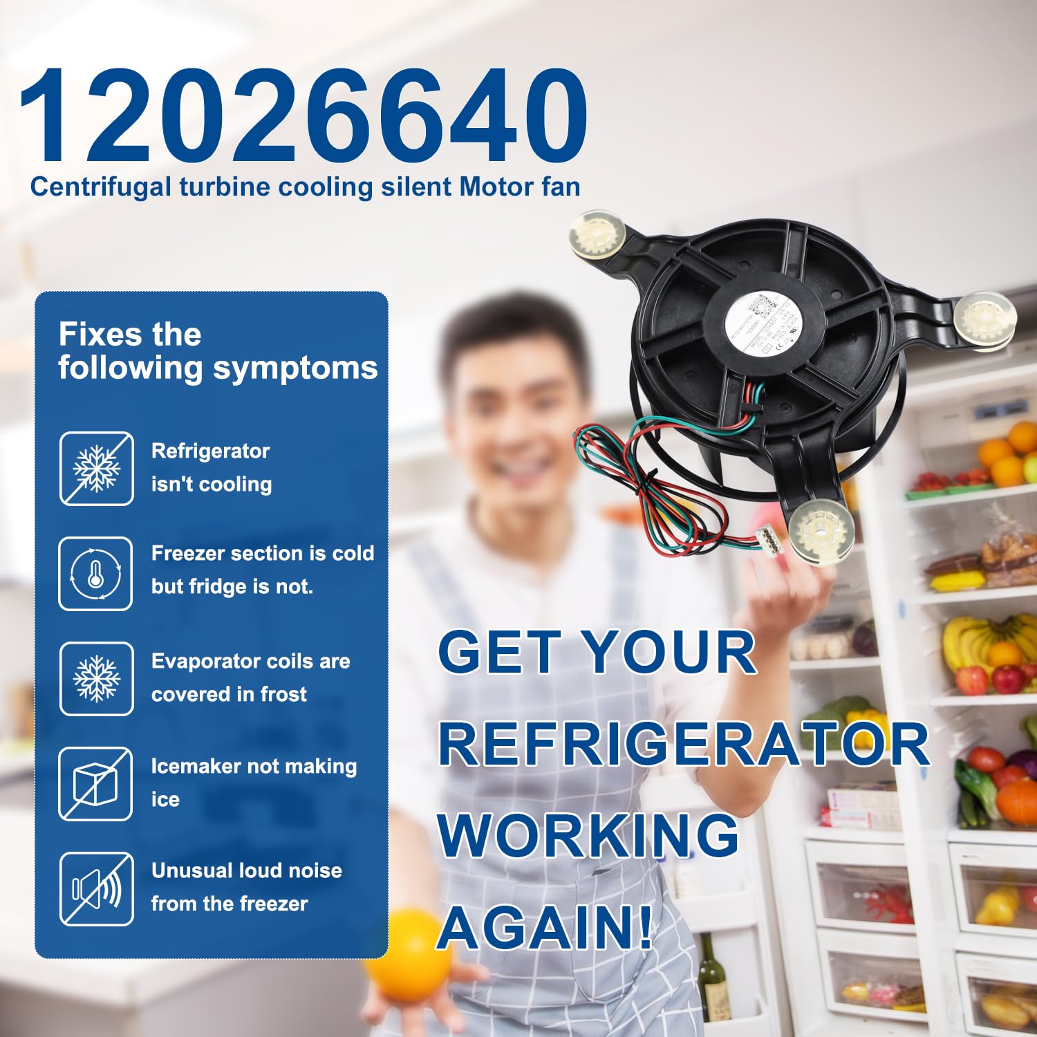 12026640 12045GE-12N-YD Refrigerator Evaporator Fan Motor Replacement for Bosch, Replaces PS12729814 AP6894029 Centrifugal Turbine Cooling Silent Motor Fan