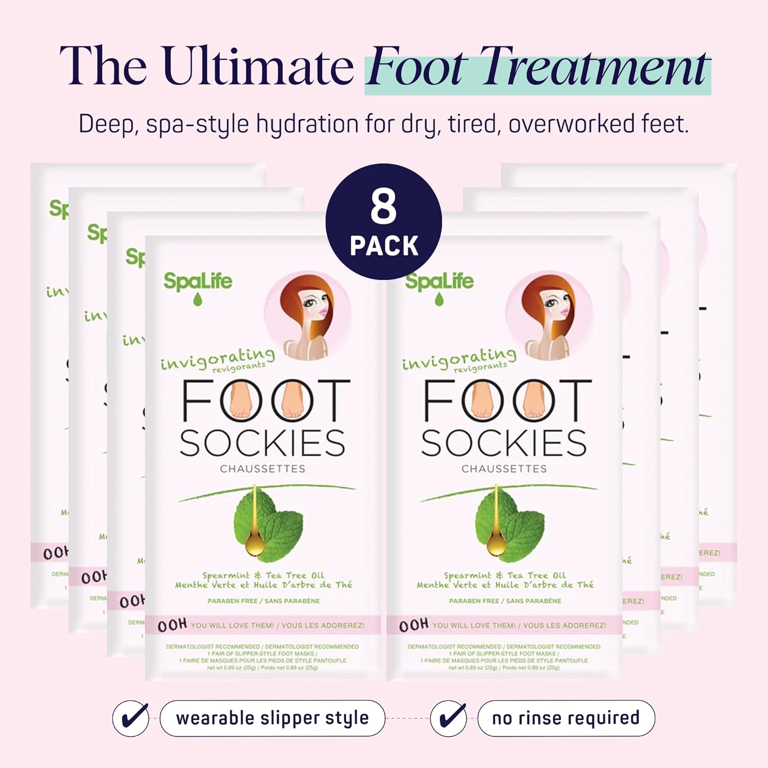 SpaLife Moisturizing Foot Sockies | Foot Mask for Dry Cracked Feet Intensive Repair Treatment | Tea Tree Oil Softening Booties | Callus Remover Alternative | Self Care Gifts for Women | 8 Pack - Image 2