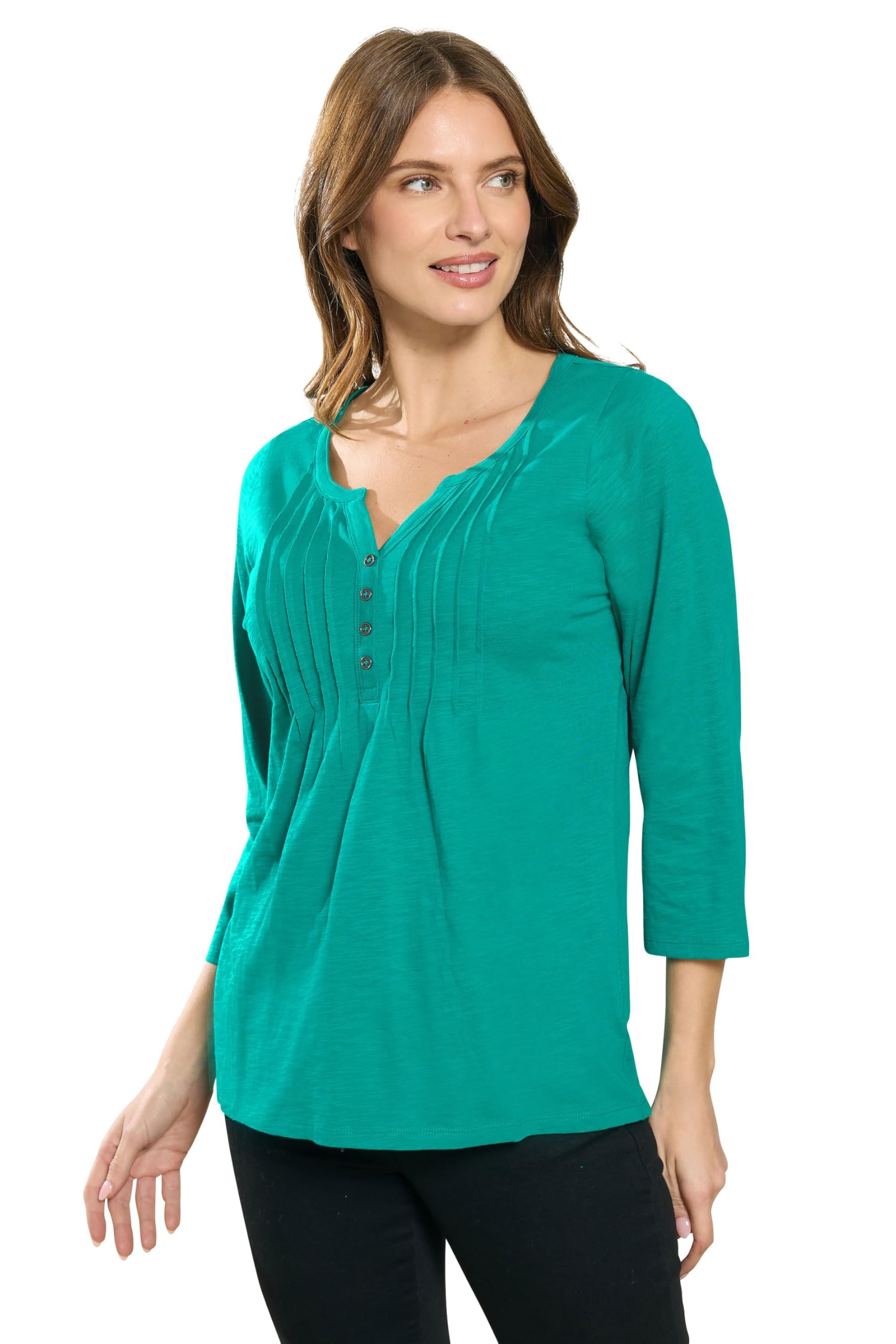M&Co Women's Green Cotton Henley Top
