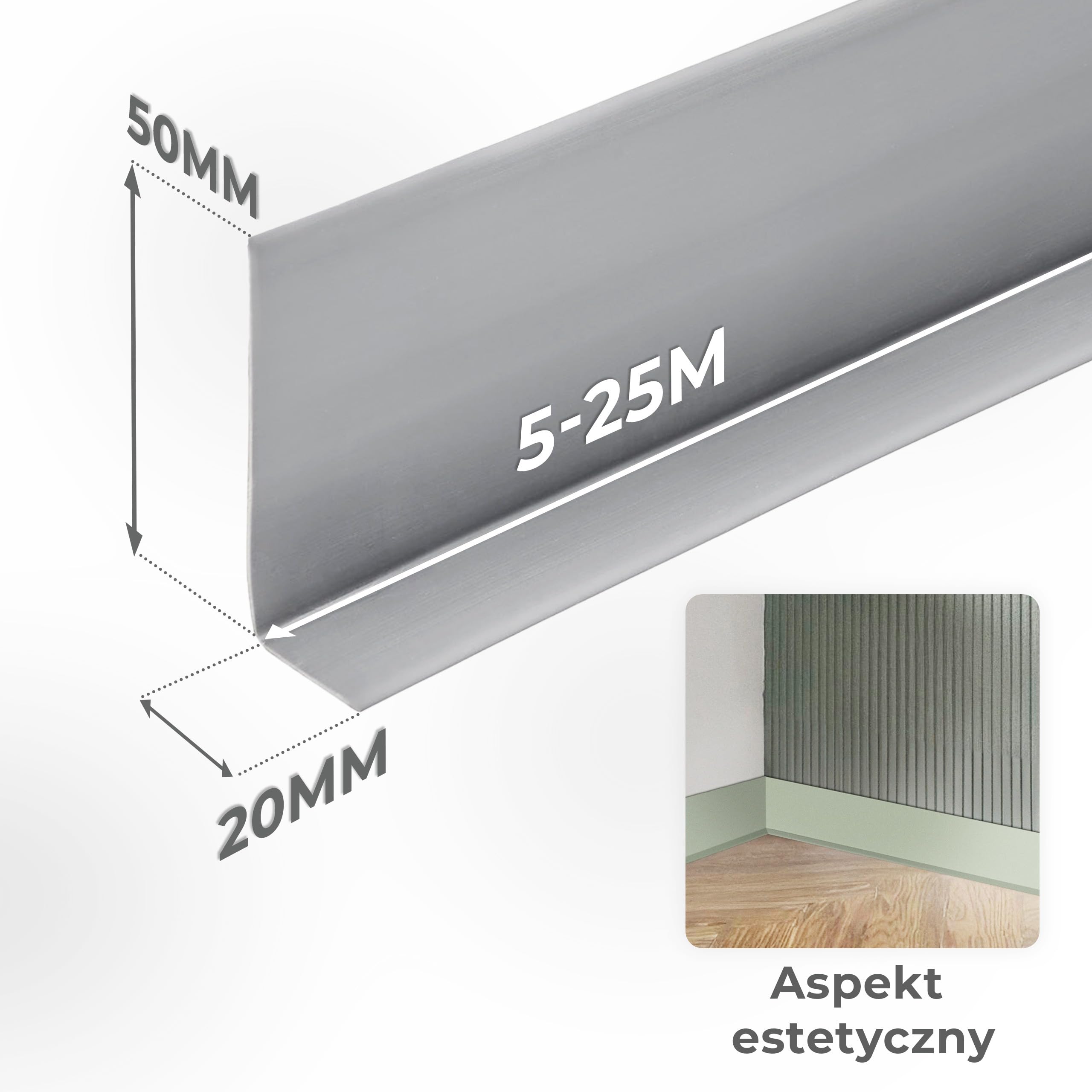 Quest Listwa przypodłogowa samoprzylepna PVC 50x20 mm – beżowy, 15 m | Miękki cokół podłogowy elastyczny, wykończenie styku ściany z podłogą, do domu i biura, montaż bez wiercenia, łatwe cięcie