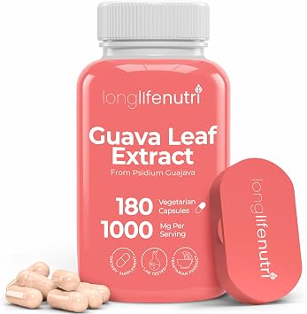 Guava Leaf Extract 1000mg - Organic Supplement from Psidium Guajava, 180 Vegetarian Capsules, Natural Antioxidant, 3-Month Supply, GMP Certified, Made in USA