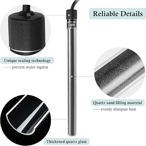 Vista 17 de HITOP Calentador de acuario sumergible compacto, calentador digital de 300 W para tanque de peces, tortuga, 45-70 galones, agua salada y agua dulce