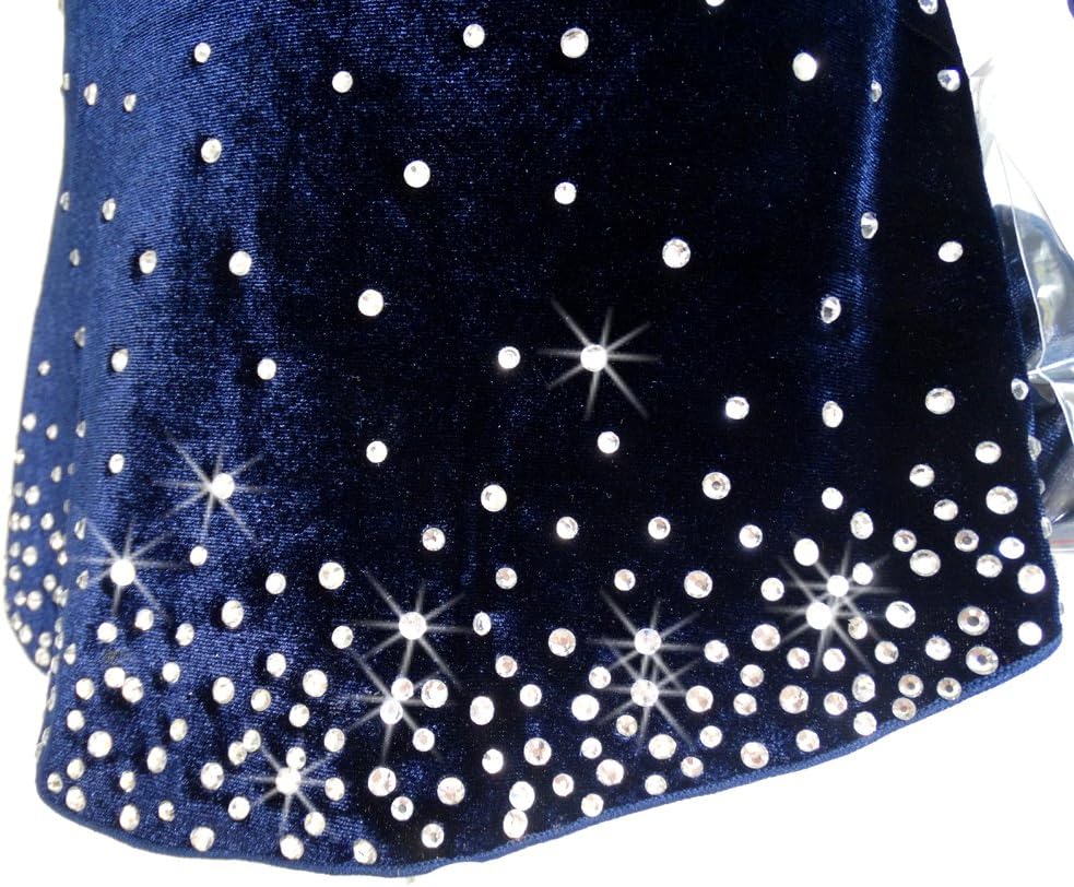 Ice Figure Skating Dress for Girls Ladies Long-Sleeved Beaded Roller Skating Skirt Dark Blue