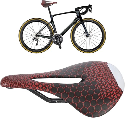 Miniatura 2 de Sillín de bicicleta de carretera, superficie de cuero de microfibra transpirable, fibra de carbono, acolchado de espuma robusta, estructura