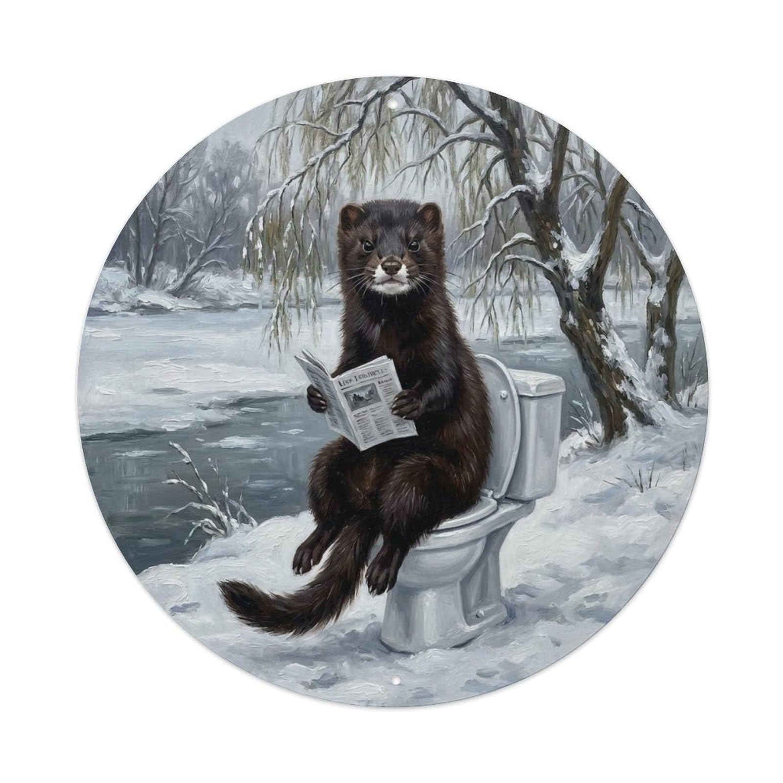 Mink On Toilet Humorous Bathroom Snowy River Bank Metal Tin Sign