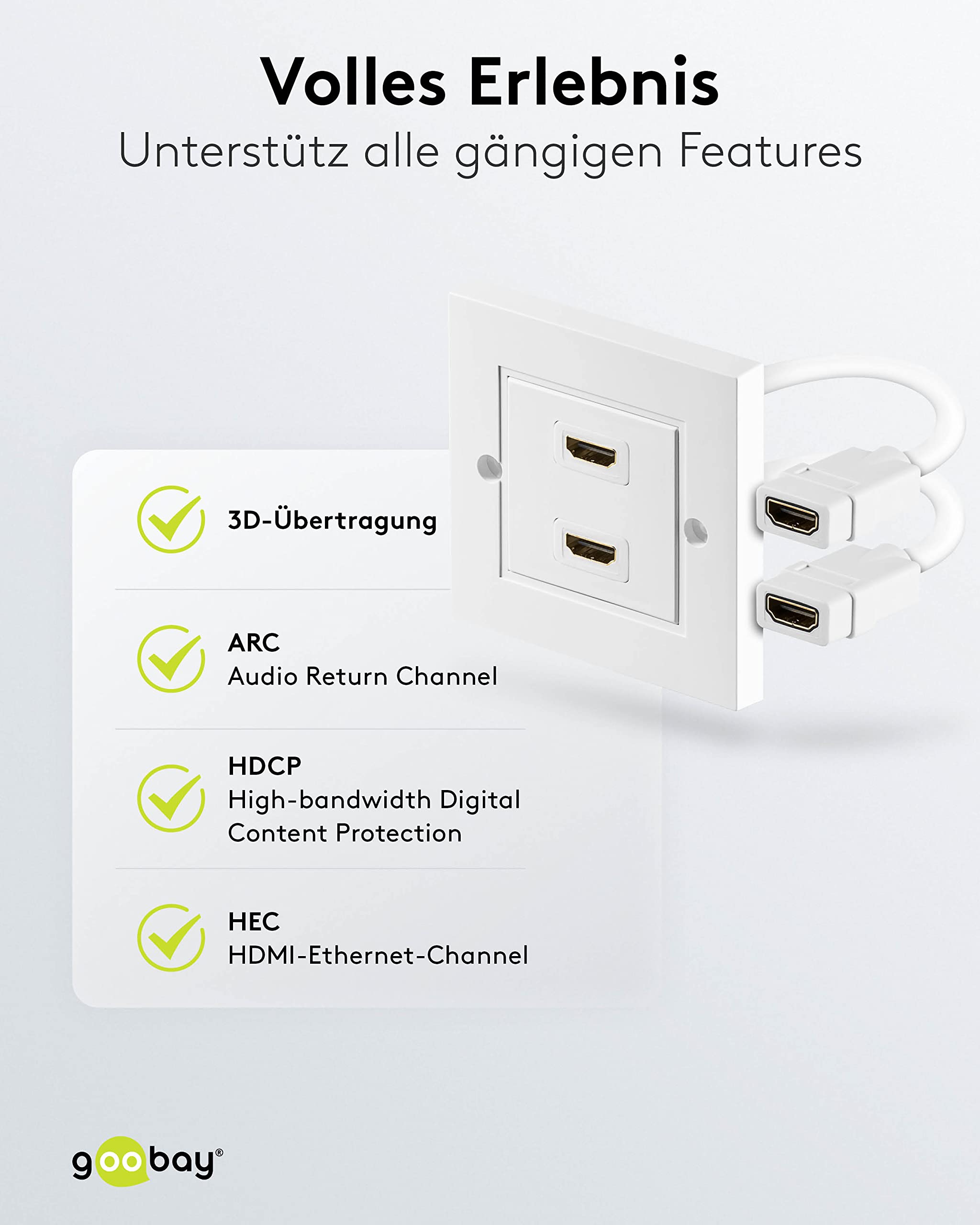 Goobay Presa HDMI da Parete, Dorato, Bianco