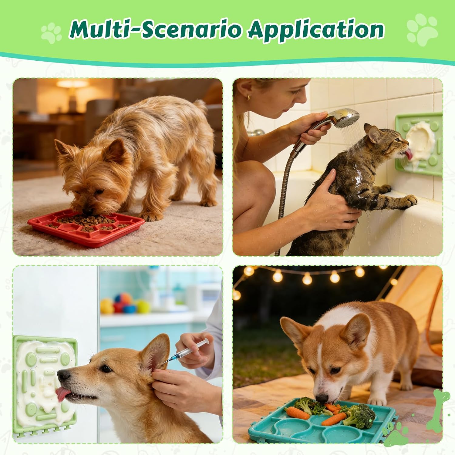 Dog Lick Mat for Training and Boredom Relief, Non-Slip Slow Feeder Puzzle with Suction Cups for All Breed Dogs and Cats, Dishwasher Safe Pet Dish for Dry and Wet Food
