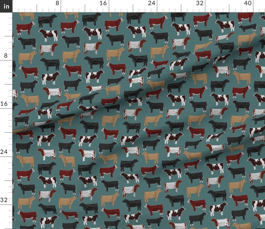 Spoonflower Fabric - Steer Breeds Teal Cow Hereford Livestock Printed on Petal Signature Cotton Fabric by The Yard - Sewing Quilting Apparel Crafts Decor