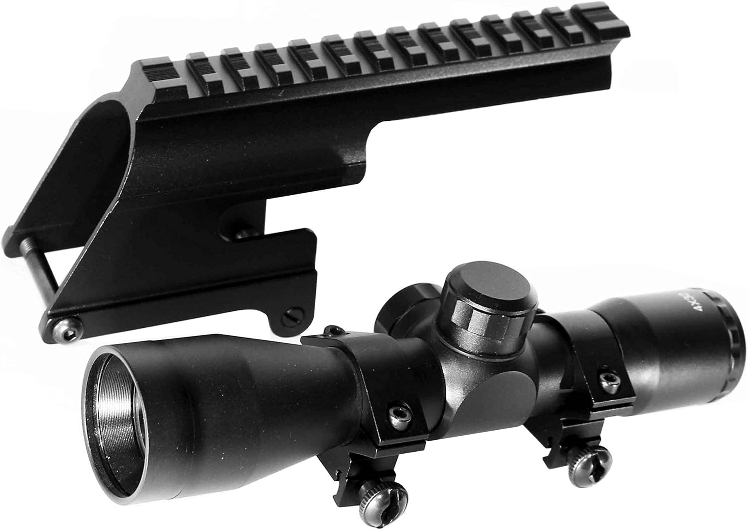 TRINITY 4x32 Compact Scope w/Mount – Mil-Dot Reticle, Blue Multi-Coated Lens, Matte Black, Fits Winchester 1200–1500