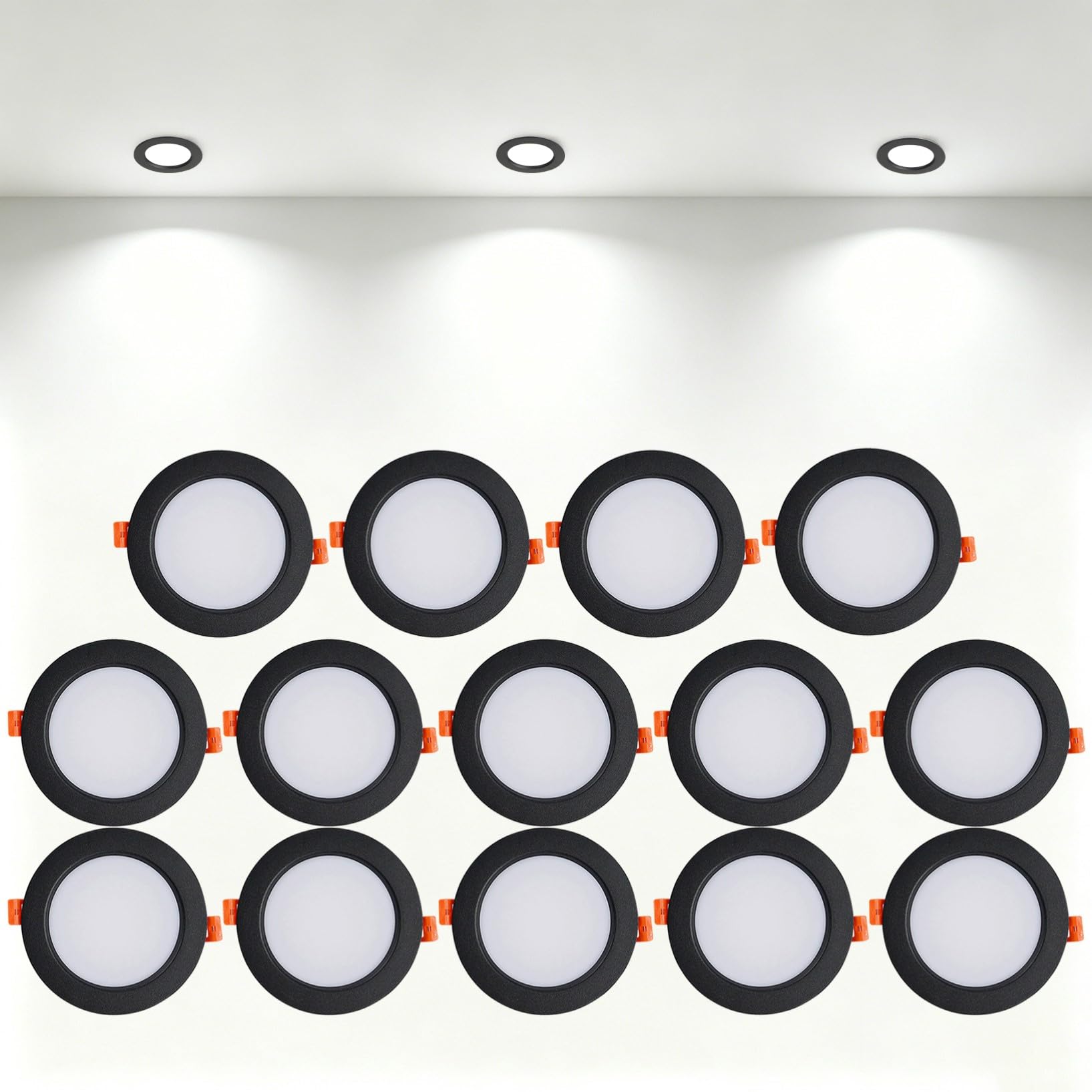 VOGHMOLD 12W Ultra Slim LED Downlight Recessed Ceiling Light 4 inch, 6000K Spot Lights Black Aluminum Trim, Cut Φ110-130mm, AC110-240V Panel Lighting for Office Hallway Closet, 14 Pack
